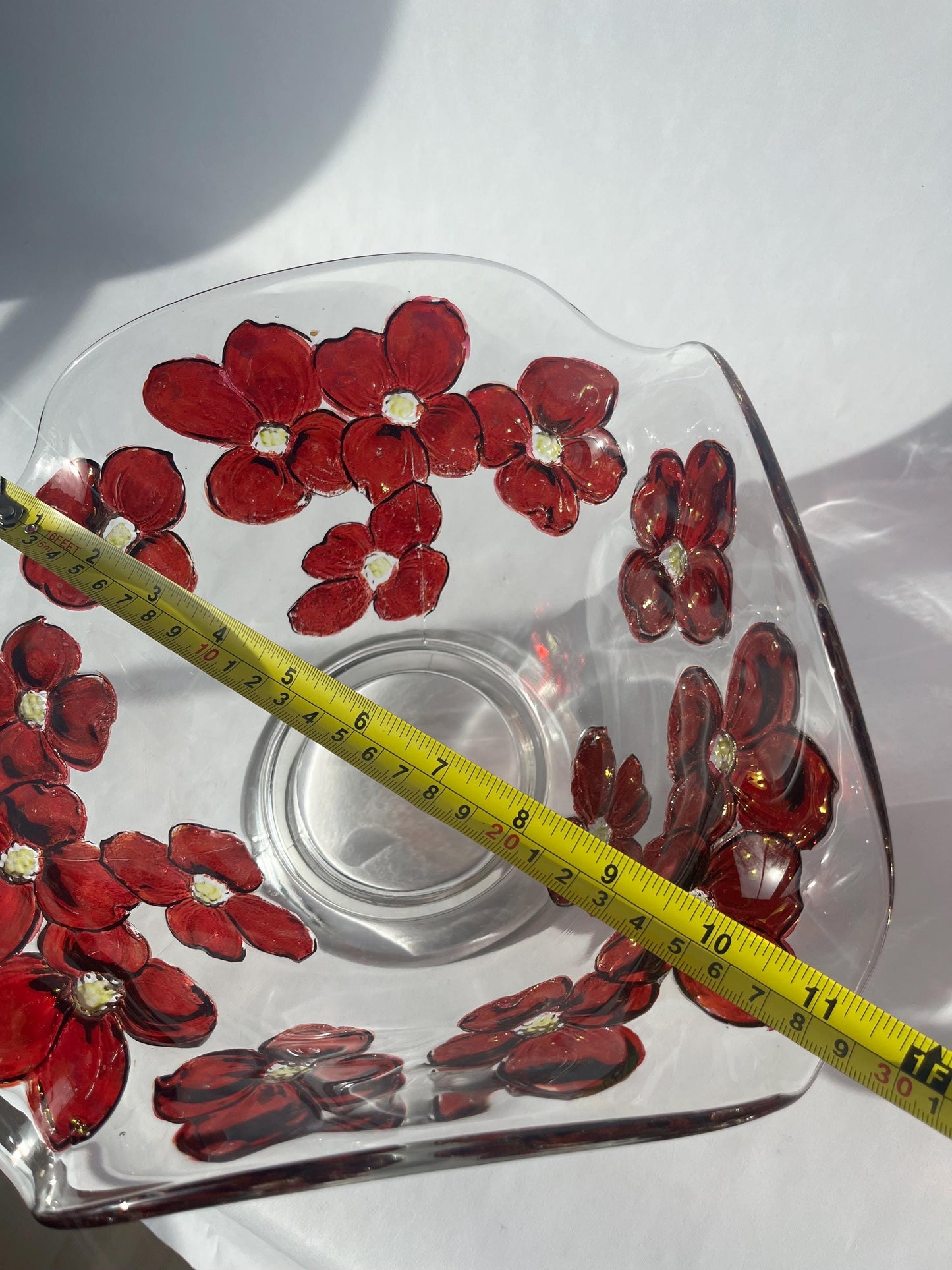 Stunning Colony Glass Dogwood Scalloped Glass Bowl Ruby Red Flowers