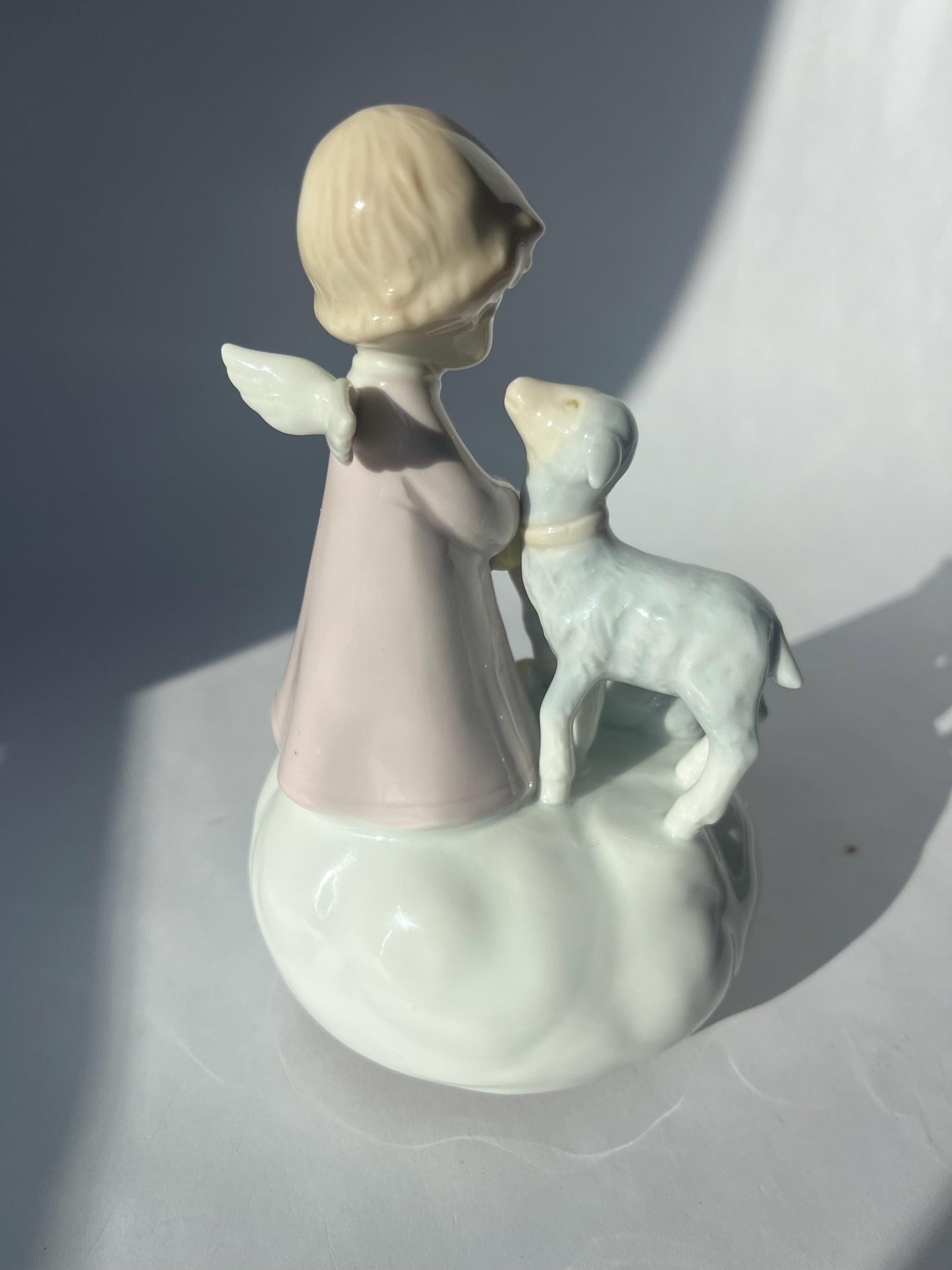 Vintage Roman Japan Porcelain Music Box Baby Angel And Lambs