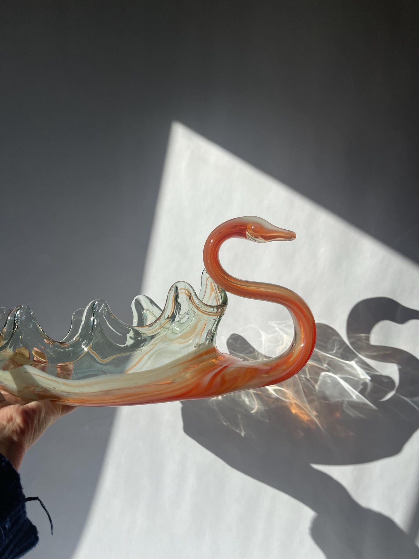 Vintage MCM Sooner Glass Hand Blown Swan Bowl