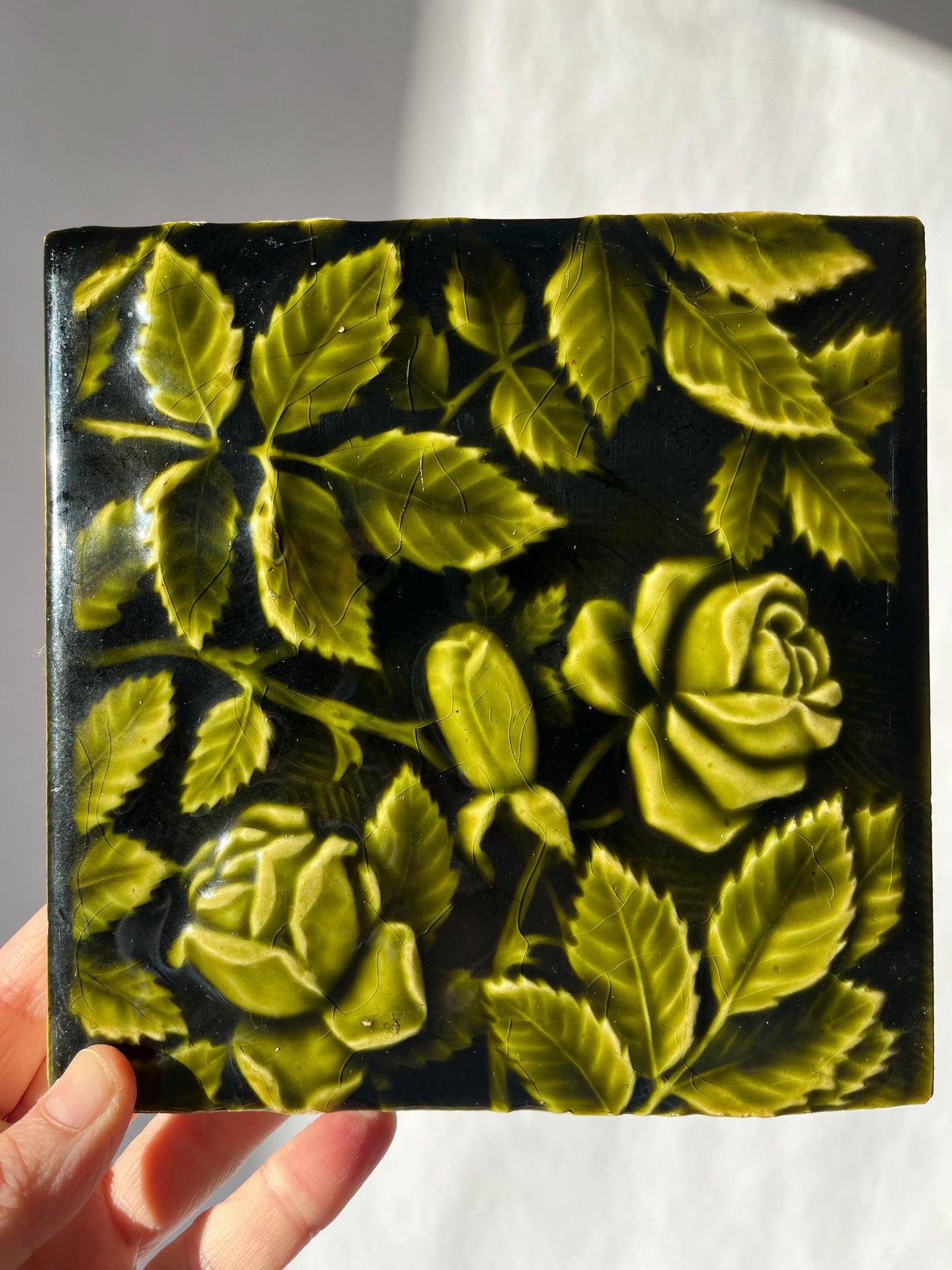 Beautiful Green Vintage Tile With Roses