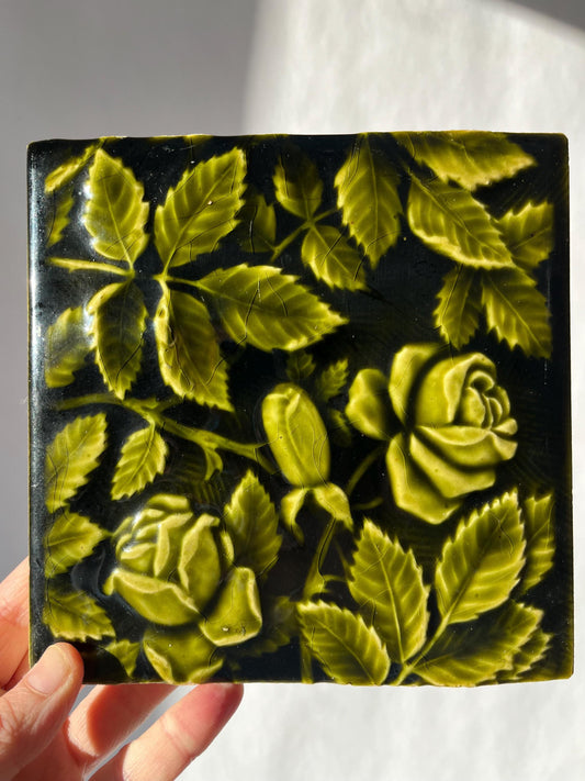 Beautiful Green Vintage Tile With Roses