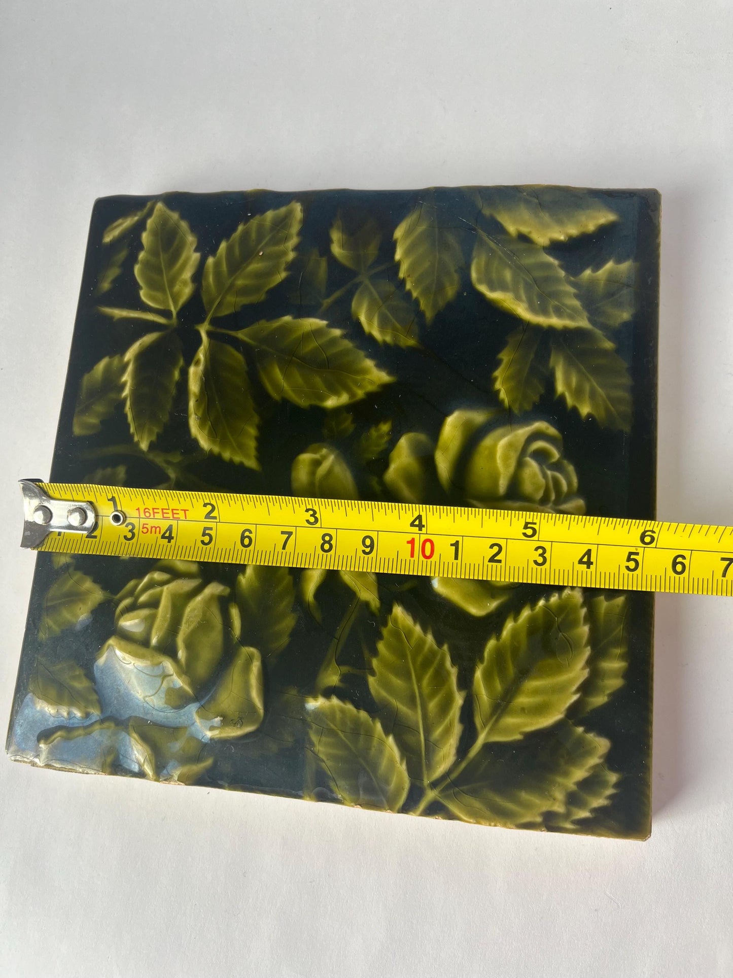 Beautiful Green Vintage Tile With Roses