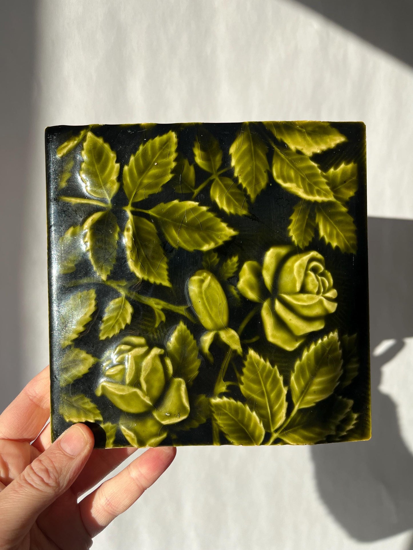 Beautiful Green Vintage Tile With Roses
