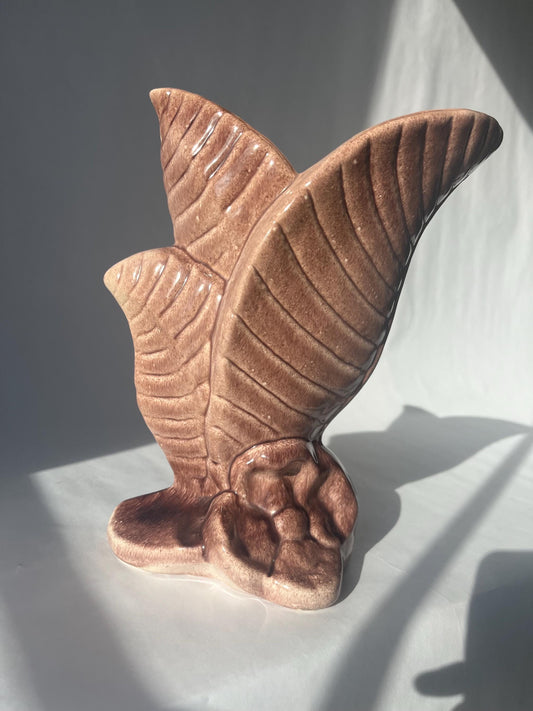 Vintage GONDER Art Pottery Vase Triple Leaf Design
