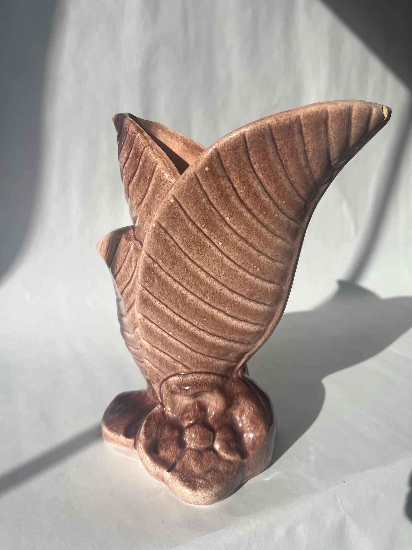 Vintage GONDER Art Pottery Vase Triple Leaf Design