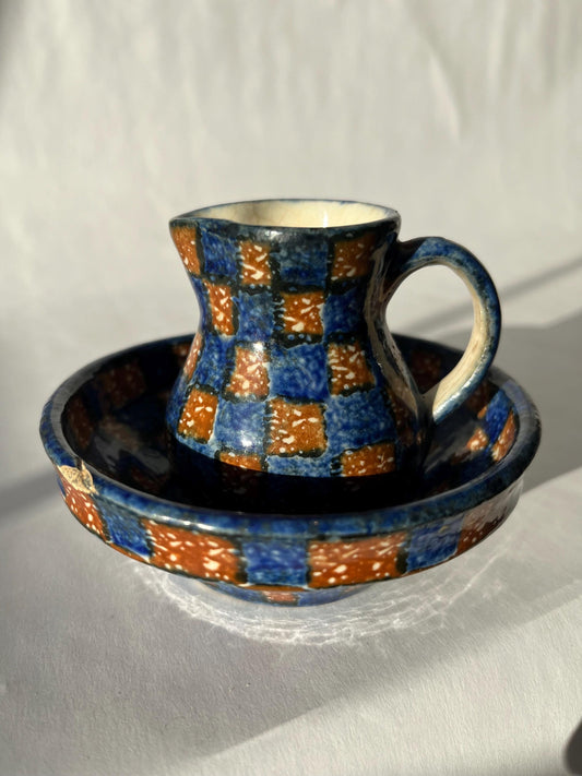 Set of Checkered Vintage Creamer and Bowl by Erphila Germany