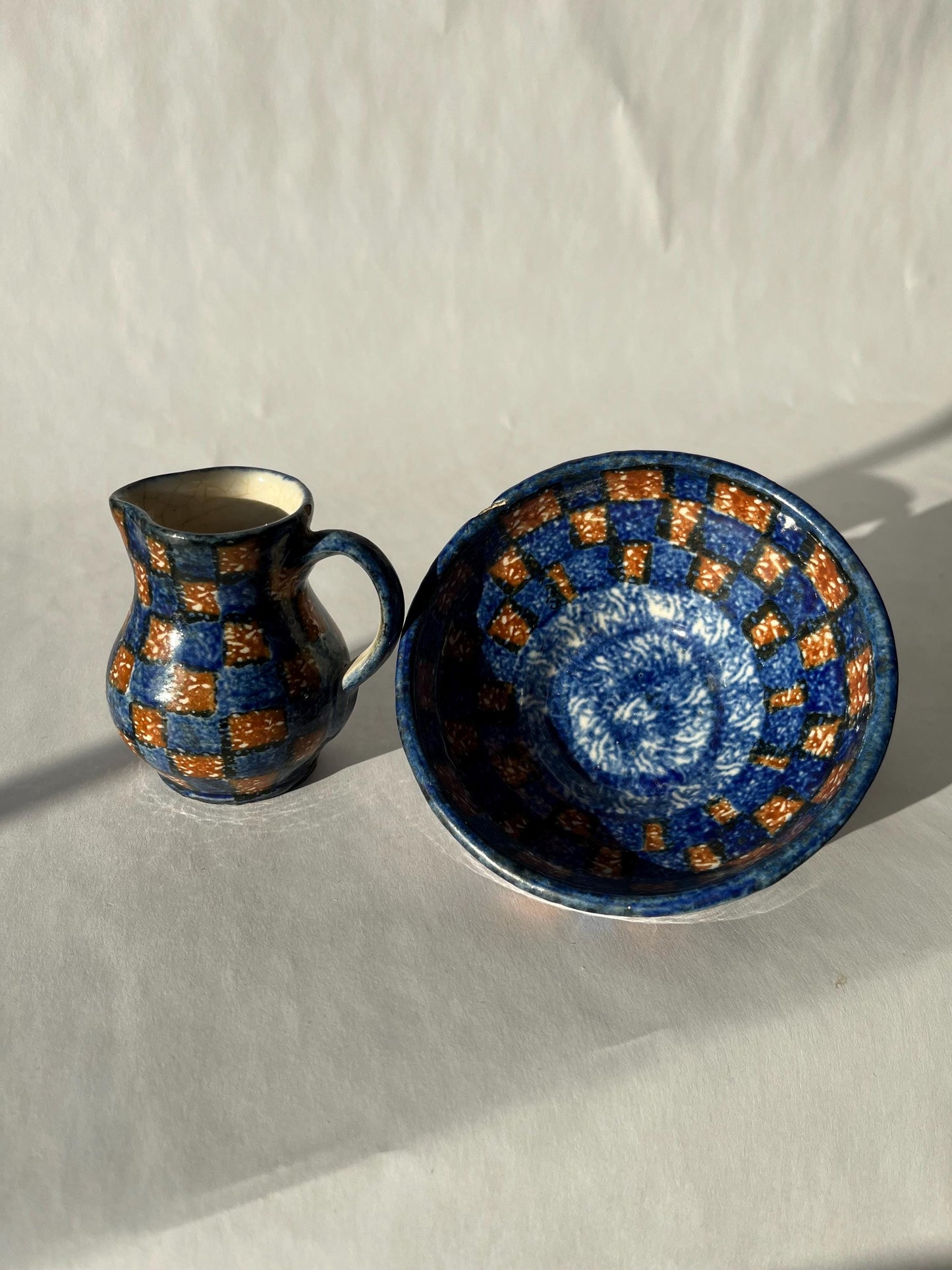 Set of Checkered Vintage Creamer and Bowl by Erphila Germany