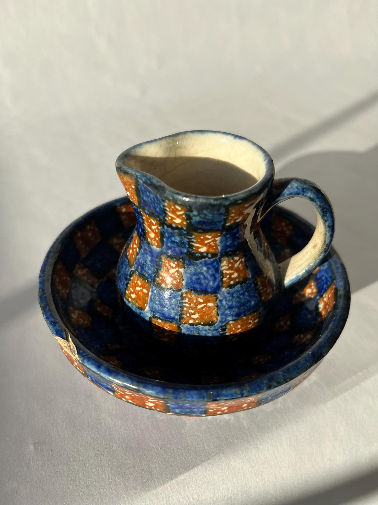 Set of Checkered Vintage Creamer and Bowl by Erphila Germany