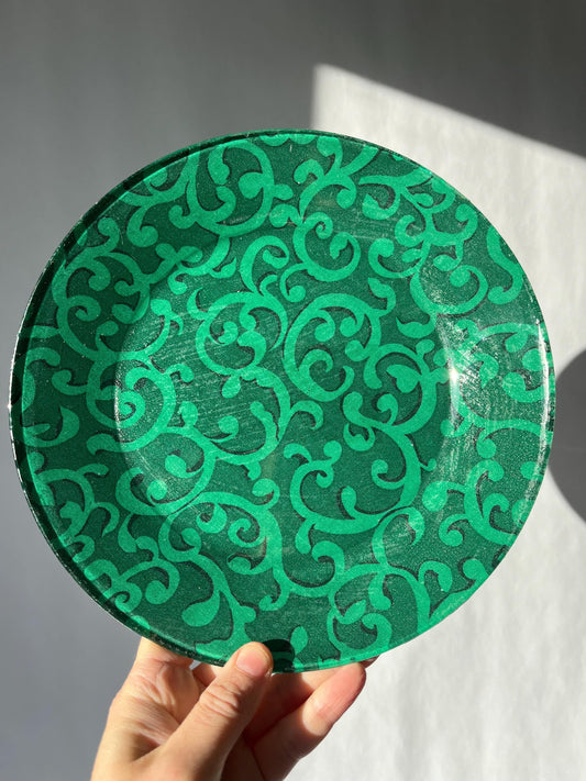Vintage green handmade decorative plate