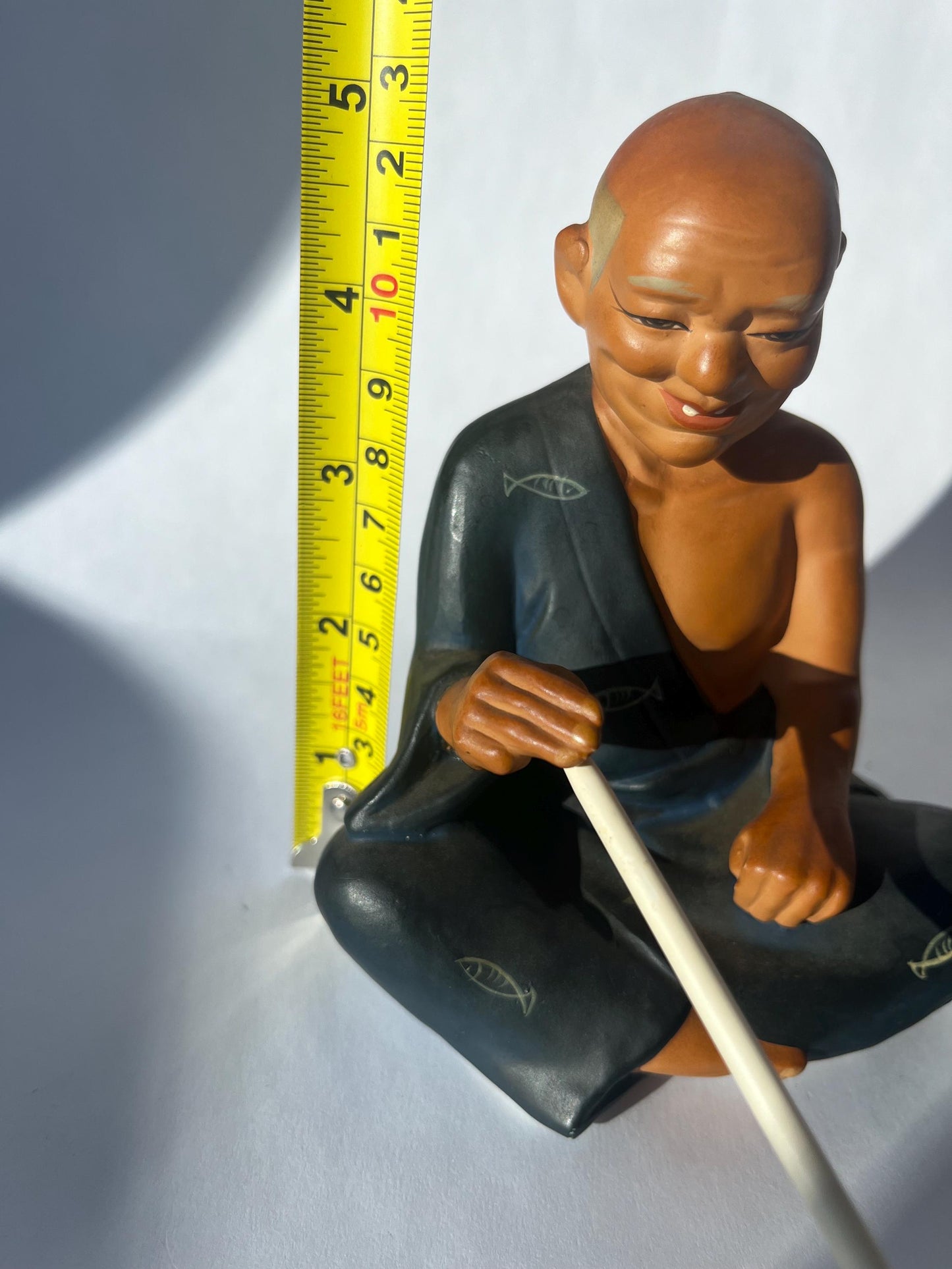 Vintage Japanese Clay Figurine Man Frying Fish