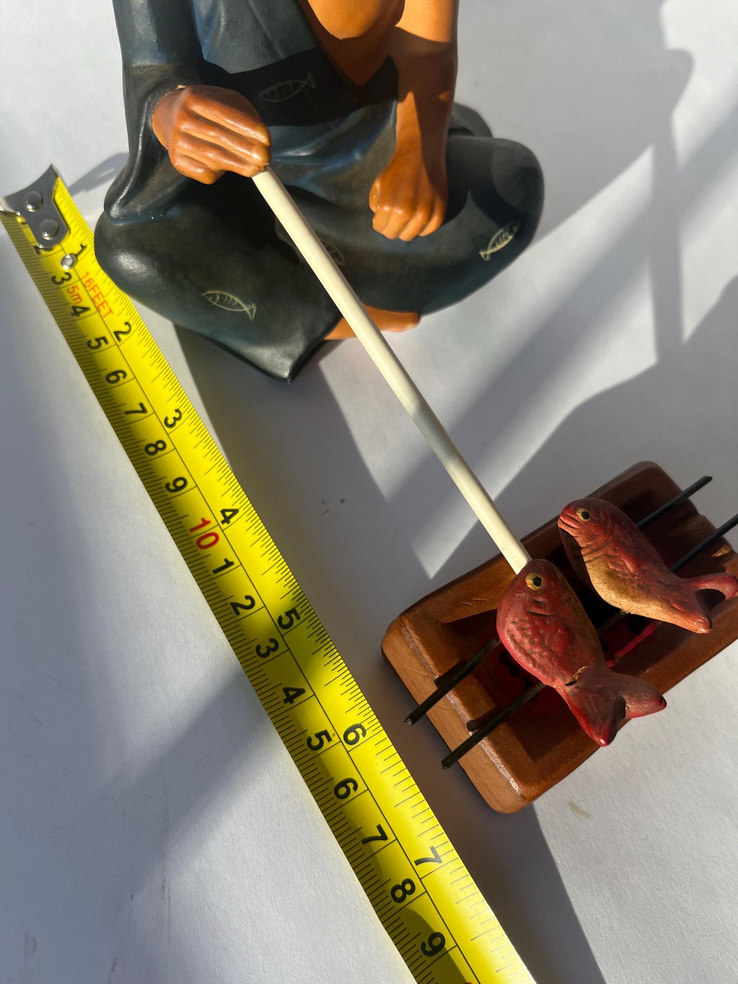 Vintage Japanese Clay Figurine Man Frying Fish
