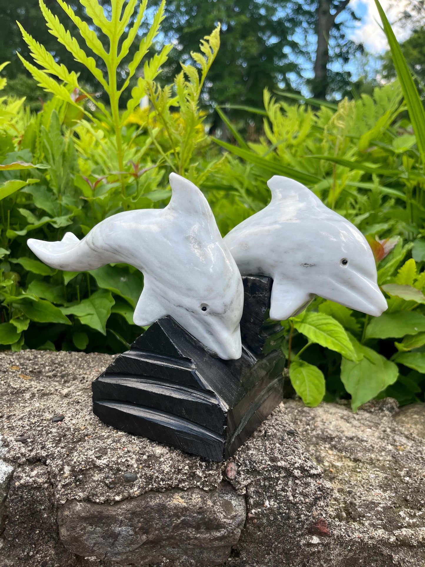 Superb Pair of Vintage Marble Dolphins