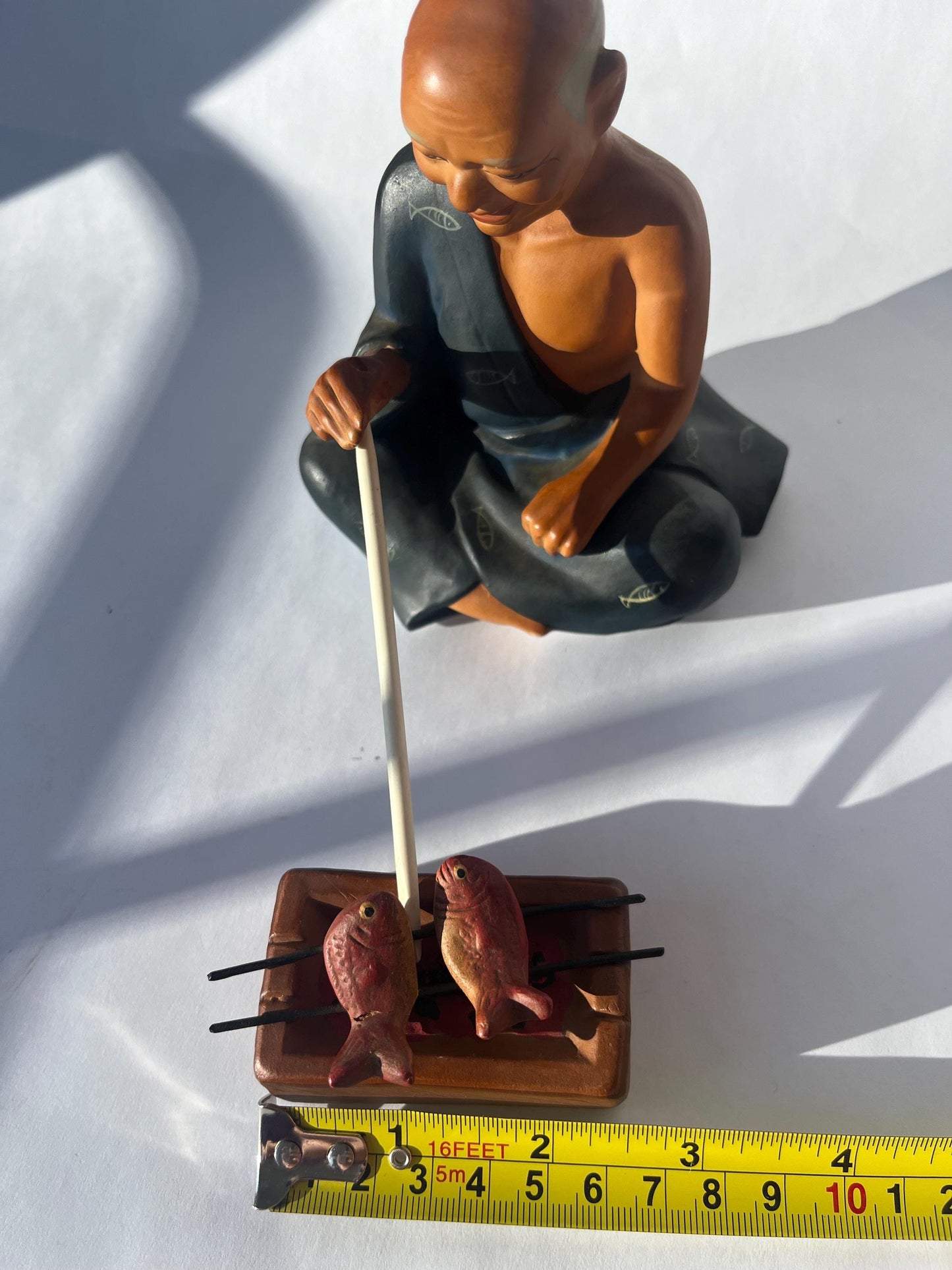 Vintage Japanese Clay Figurine Man Frying Fish