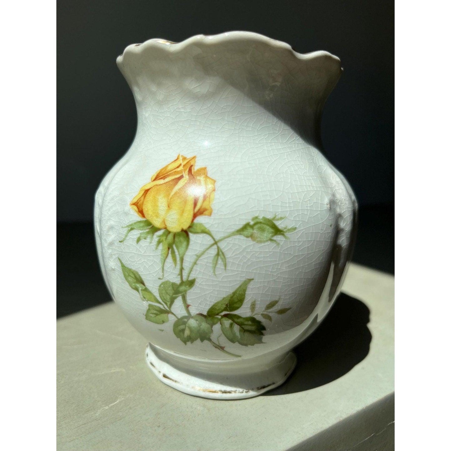 Antique Buffalo Pottery bud vase with rose buds