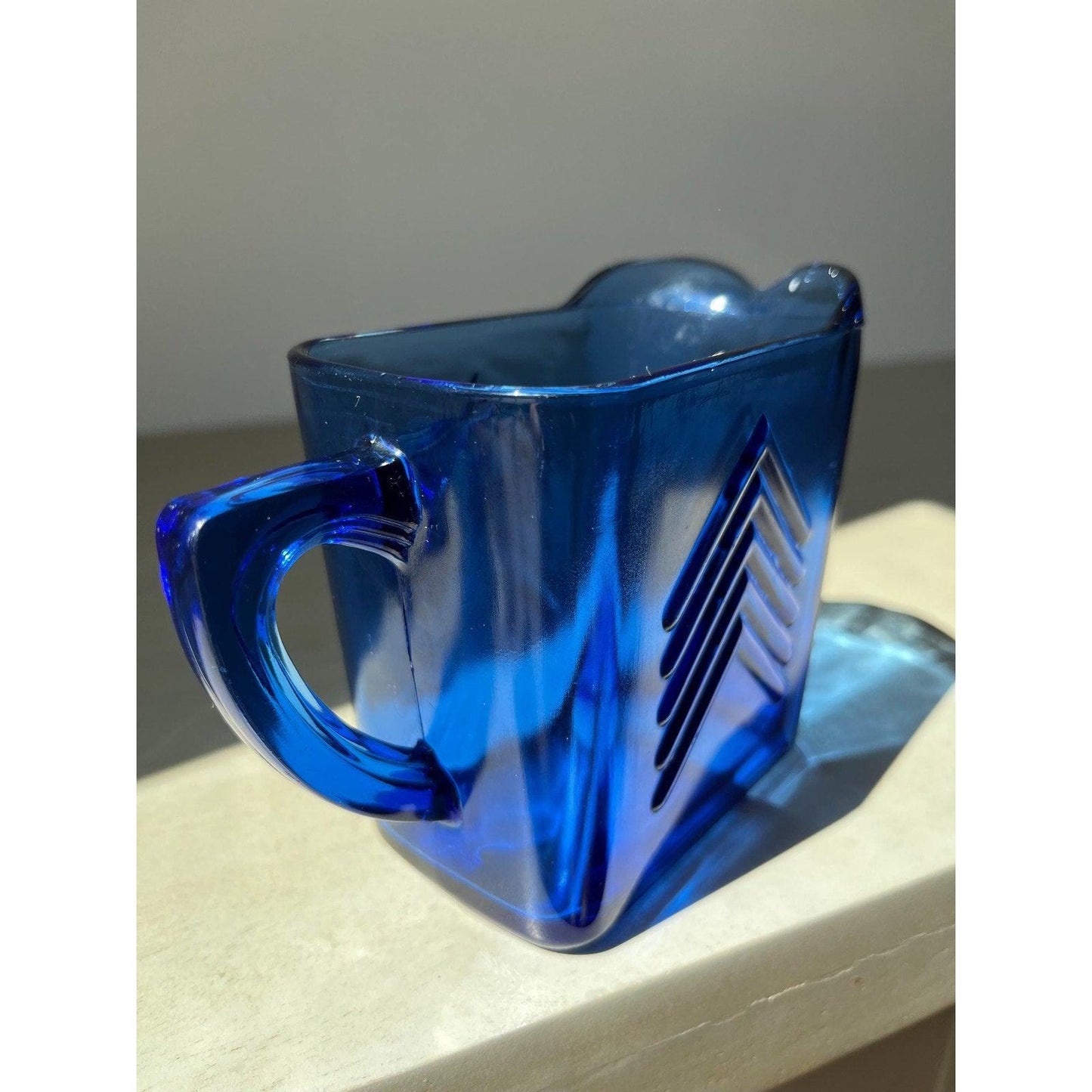Vintage / antique cobalt blue Hazel Atlas depression glass chevron creamer