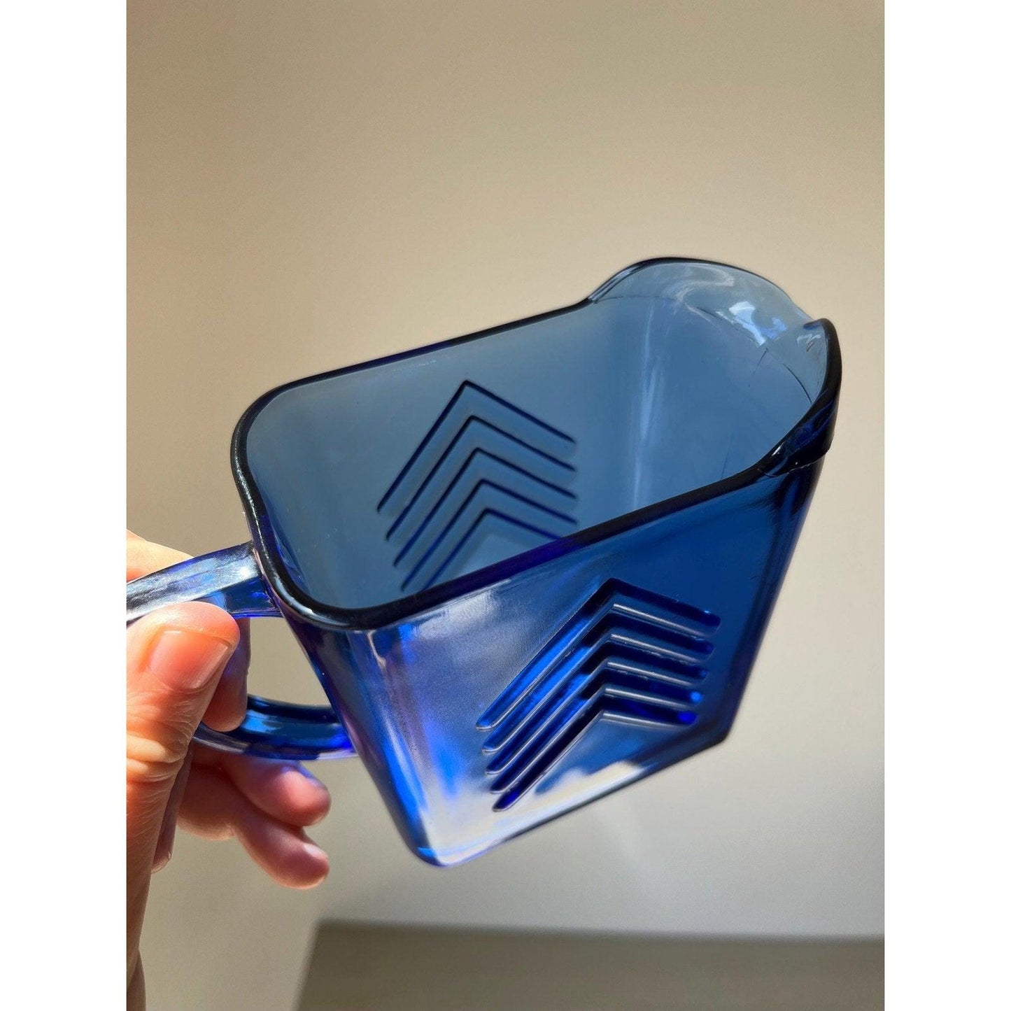 Vintage / antique cobalt blue Hazel Atlas depression glass chevron creamer
