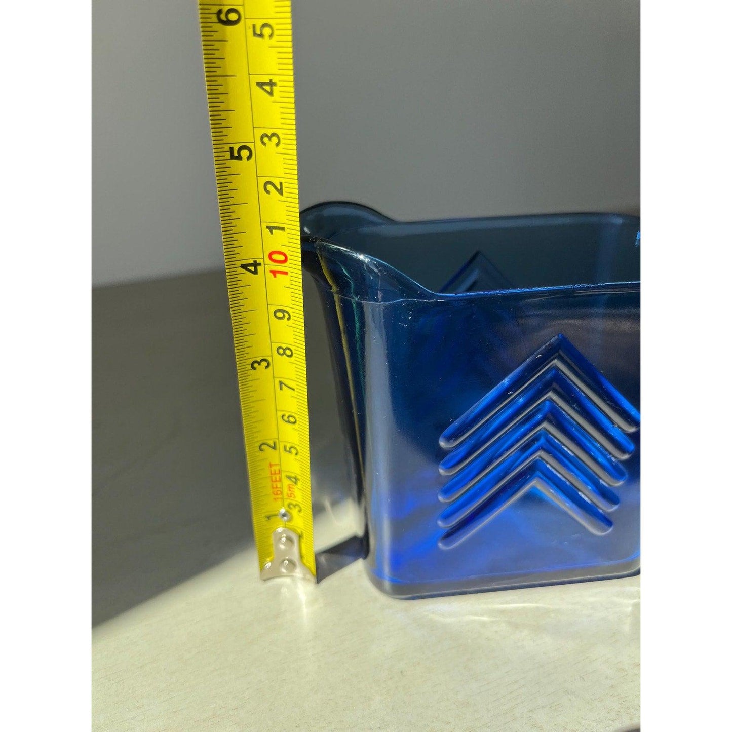 Vintage / antique cobalt blue Hazel Atlas depression glass chevron creamer