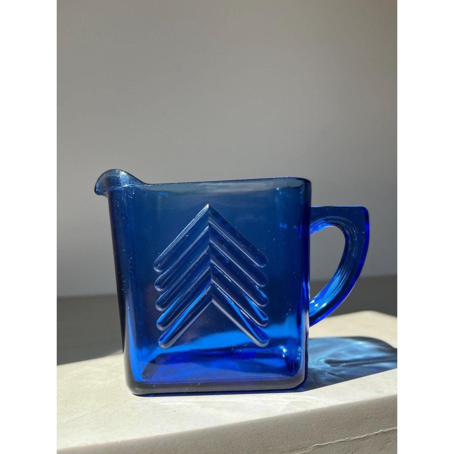 Vintage / antique cobalt blue Hazel Atlas depression glass chevron creamer