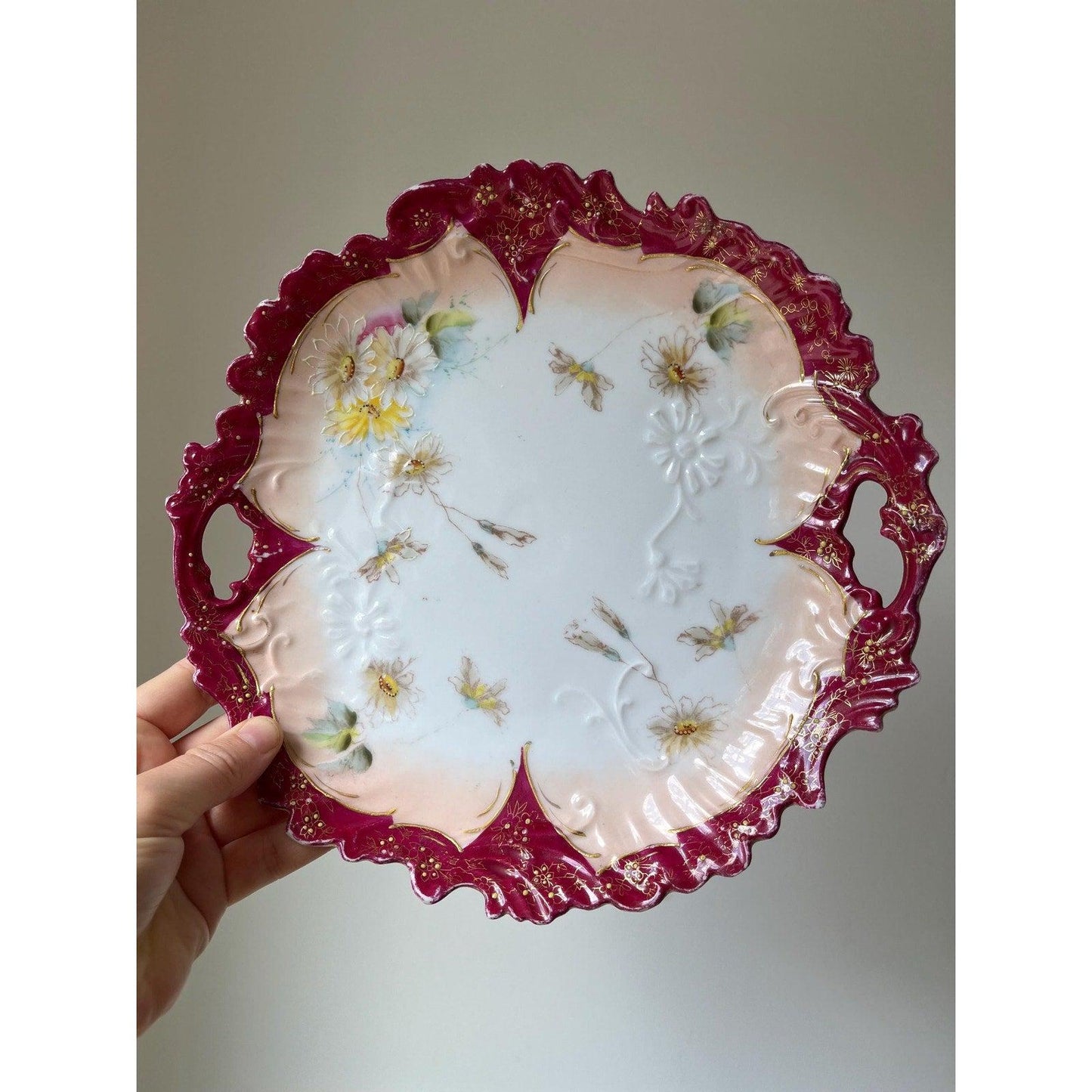 Early 20th century American Cranberry Cake Plate