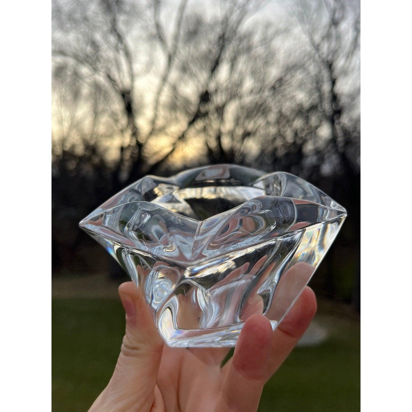 Vintage heavy crystal glass votive candle holder