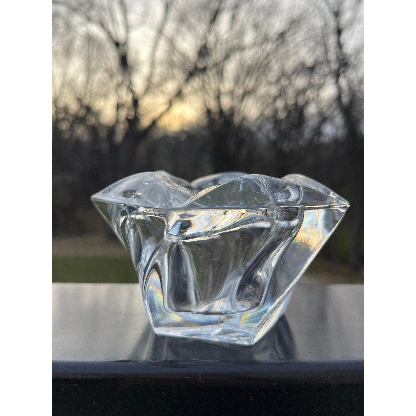 Vintage heavy crystal glass votive candle holder
