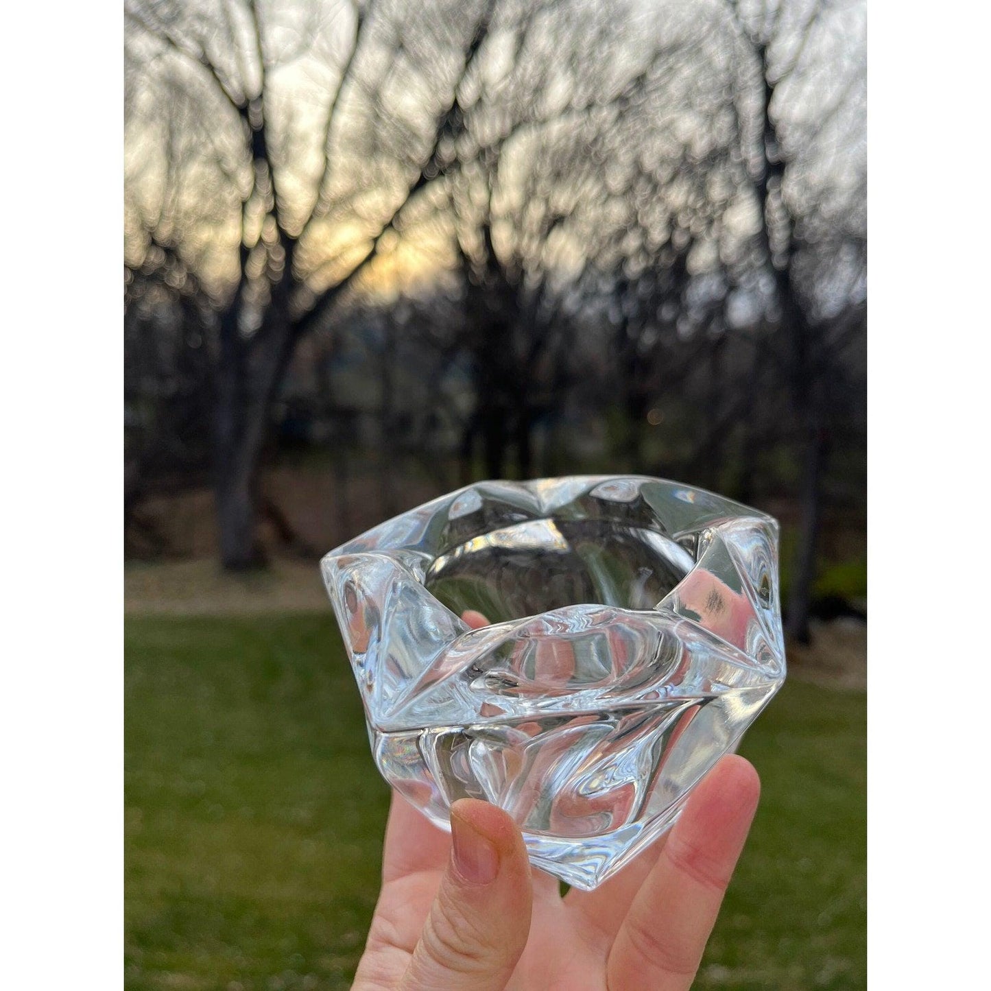 Vintage heavy crystal glass votive candle holder