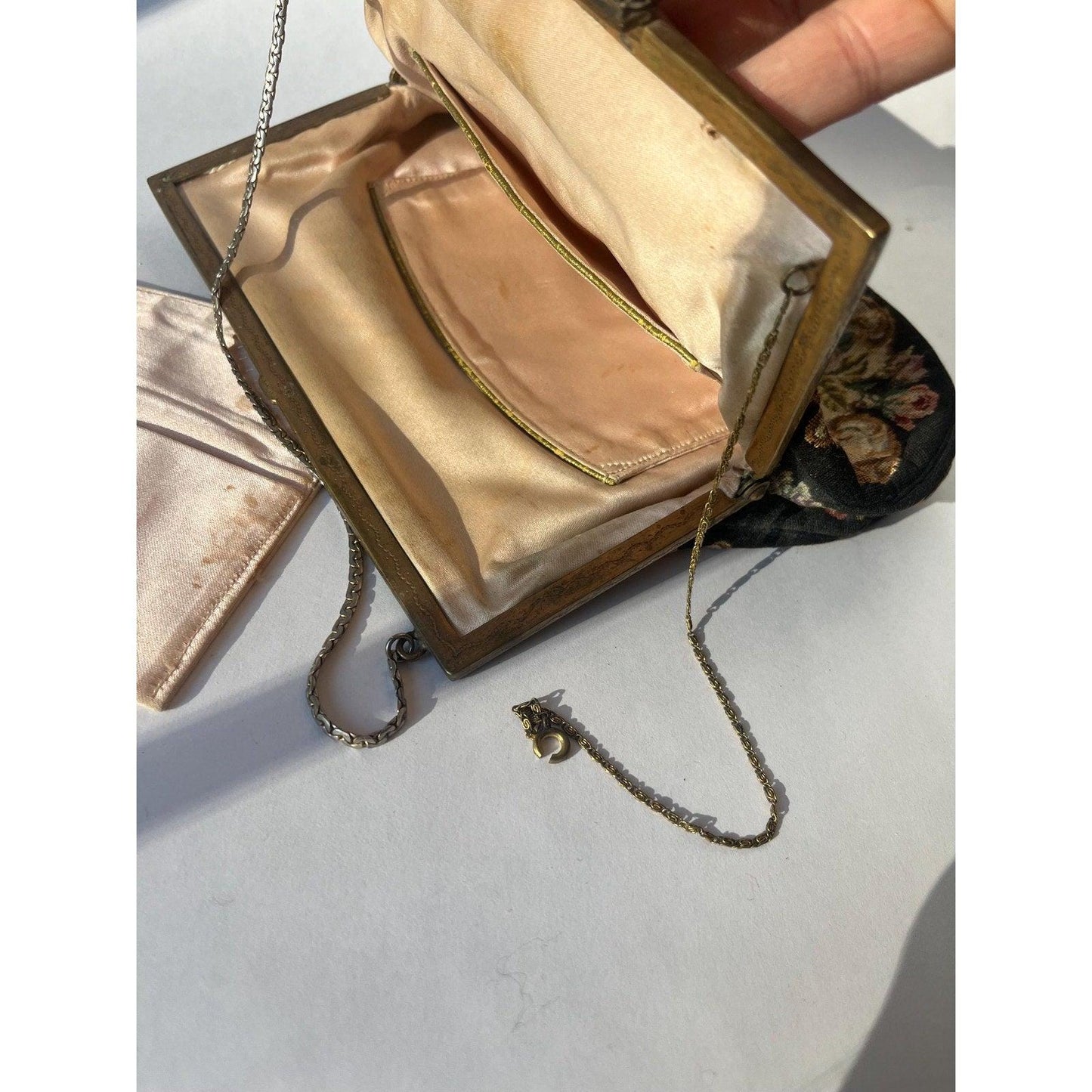 Antique Vintage European Evening Purse Petit Point Floral Tapestry