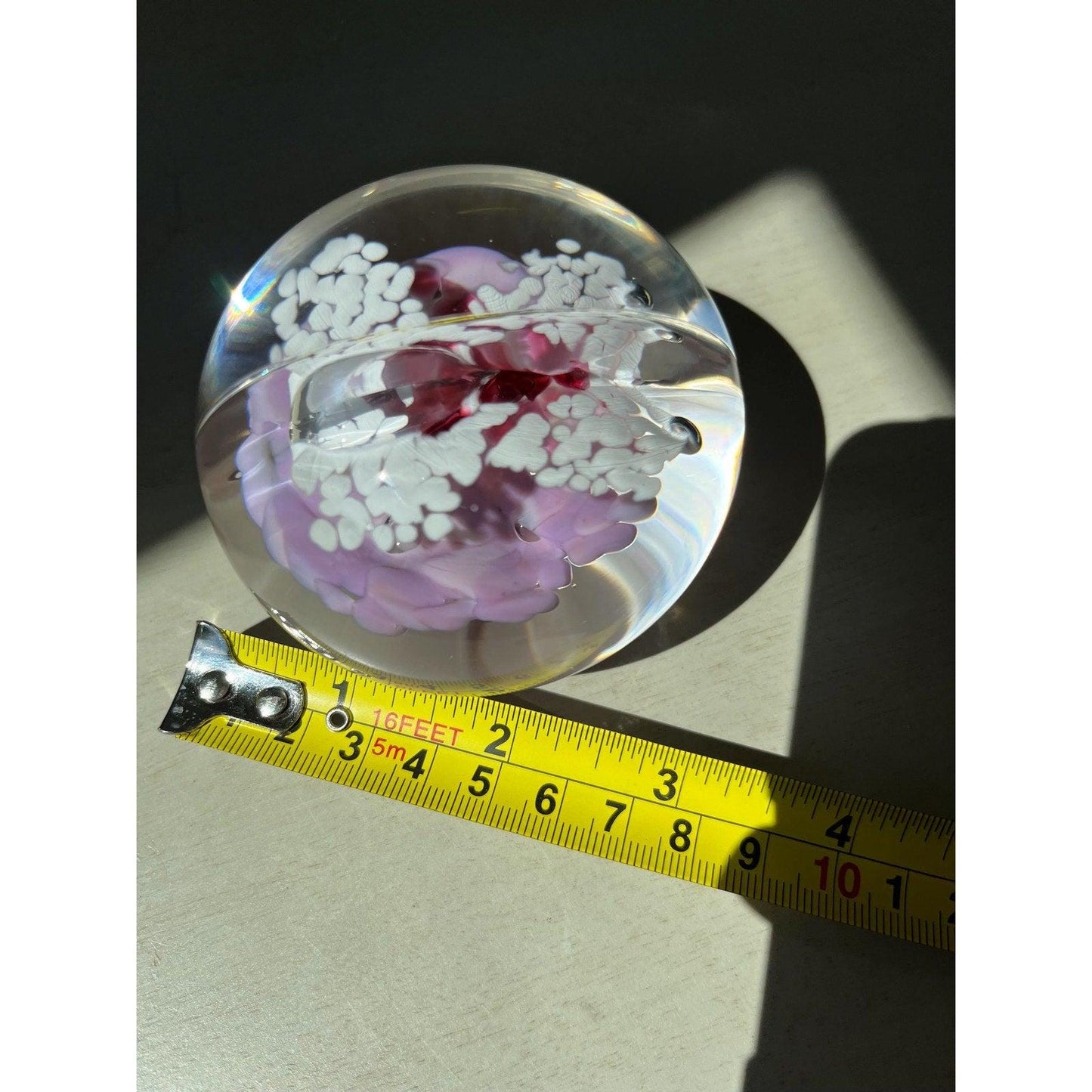 Vintage glass pink flowers butterfly paperweight
