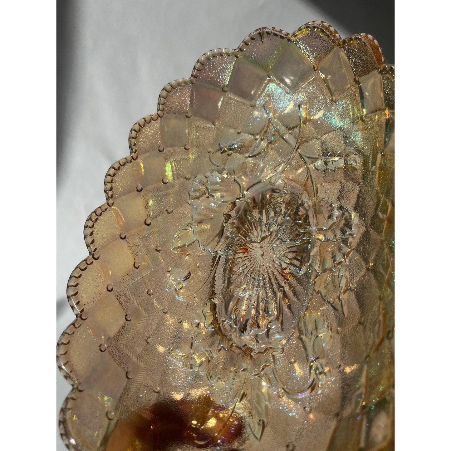 Antique 1911 - 1918 Carnival Glass Pickle Pansy Dish, Imperial Glass Company