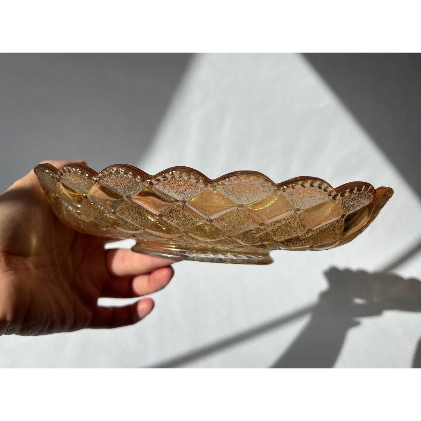 Antique 1911 - 1918 Carnival Glass Pickle Pansy Dish, Imperial Glass Company
