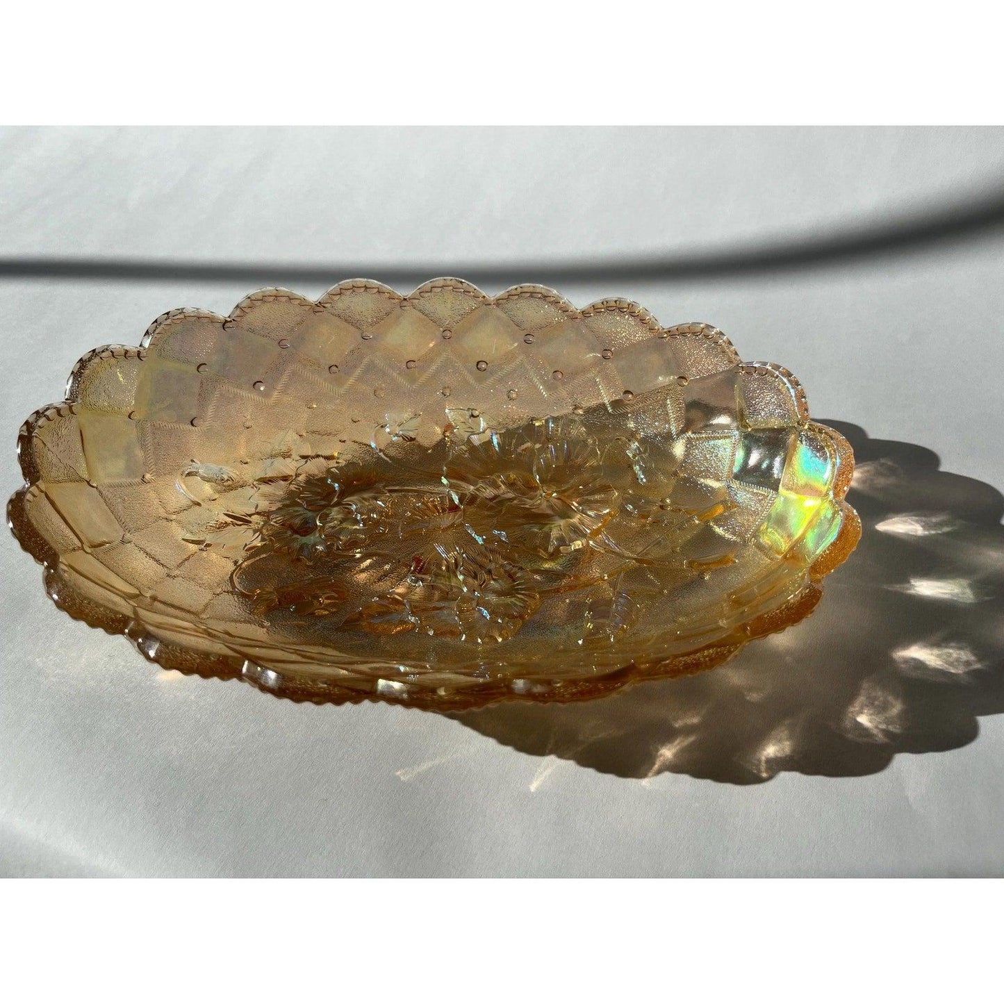 Antique 1911 - 1918 Carnival Glass Pickle Pansy Dish, Imperial Glass Company