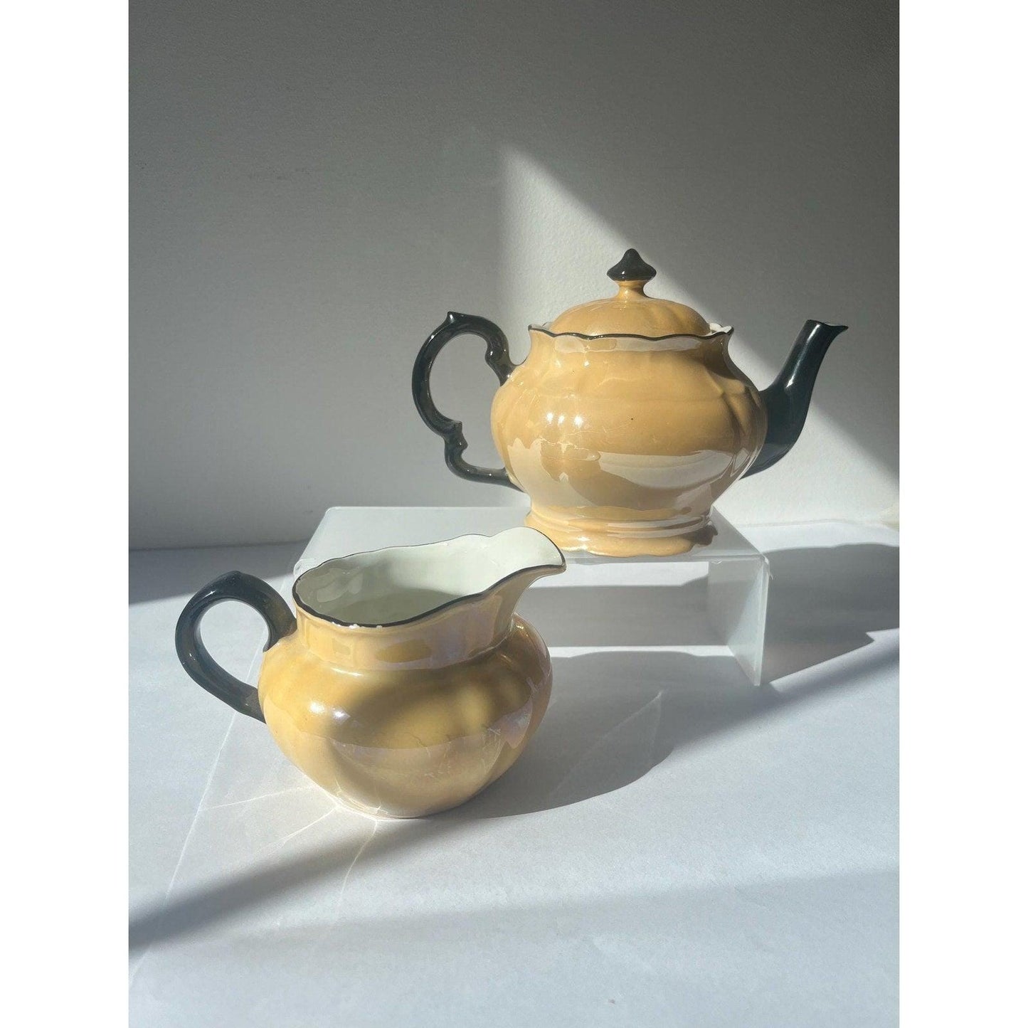Vintage Bavarian Tan Lusterware Tea Pot & Creamer