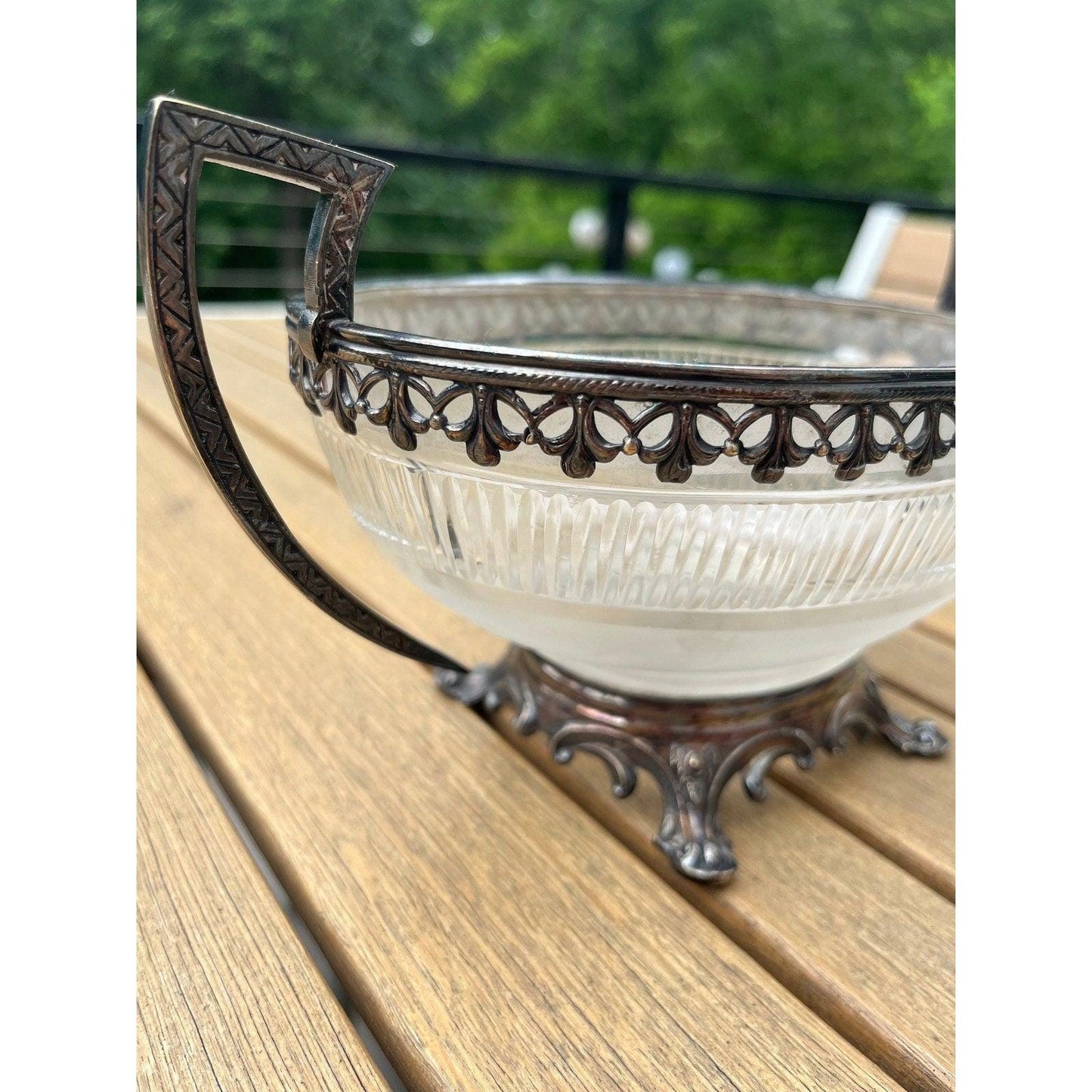 Antique silverplated loving cup service dish