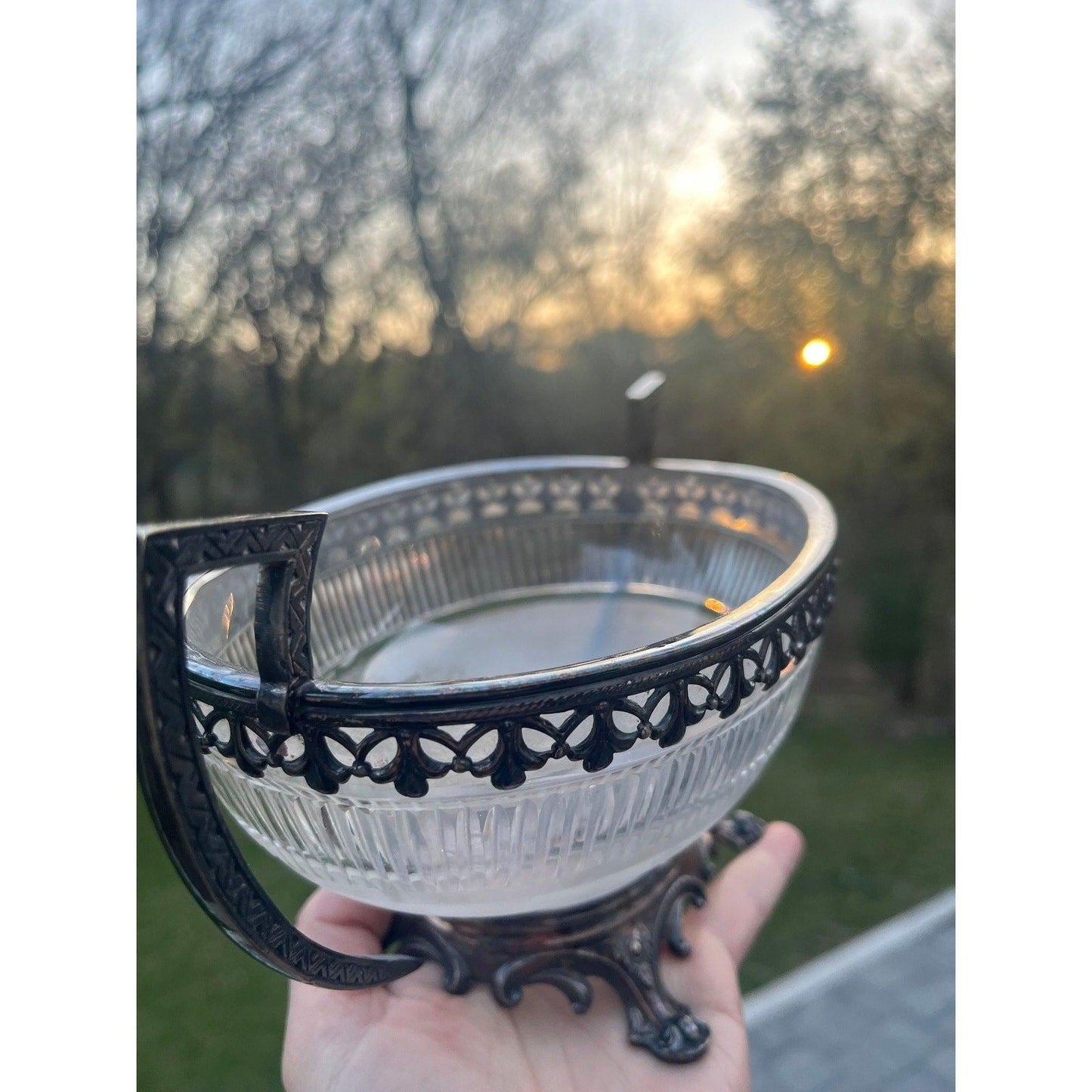Antique silverplated loving cup service dish
