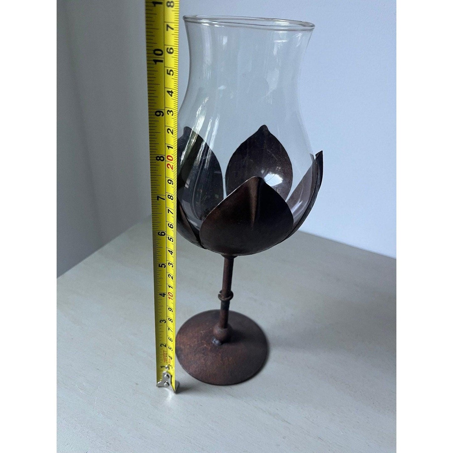 Vintage 1970s metal and glass votive candle holder (Denmark / Norway)