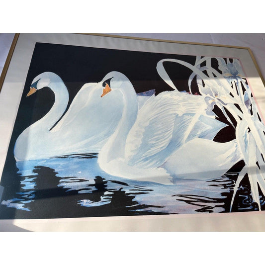 Vintage Swans framed print by Pedersen