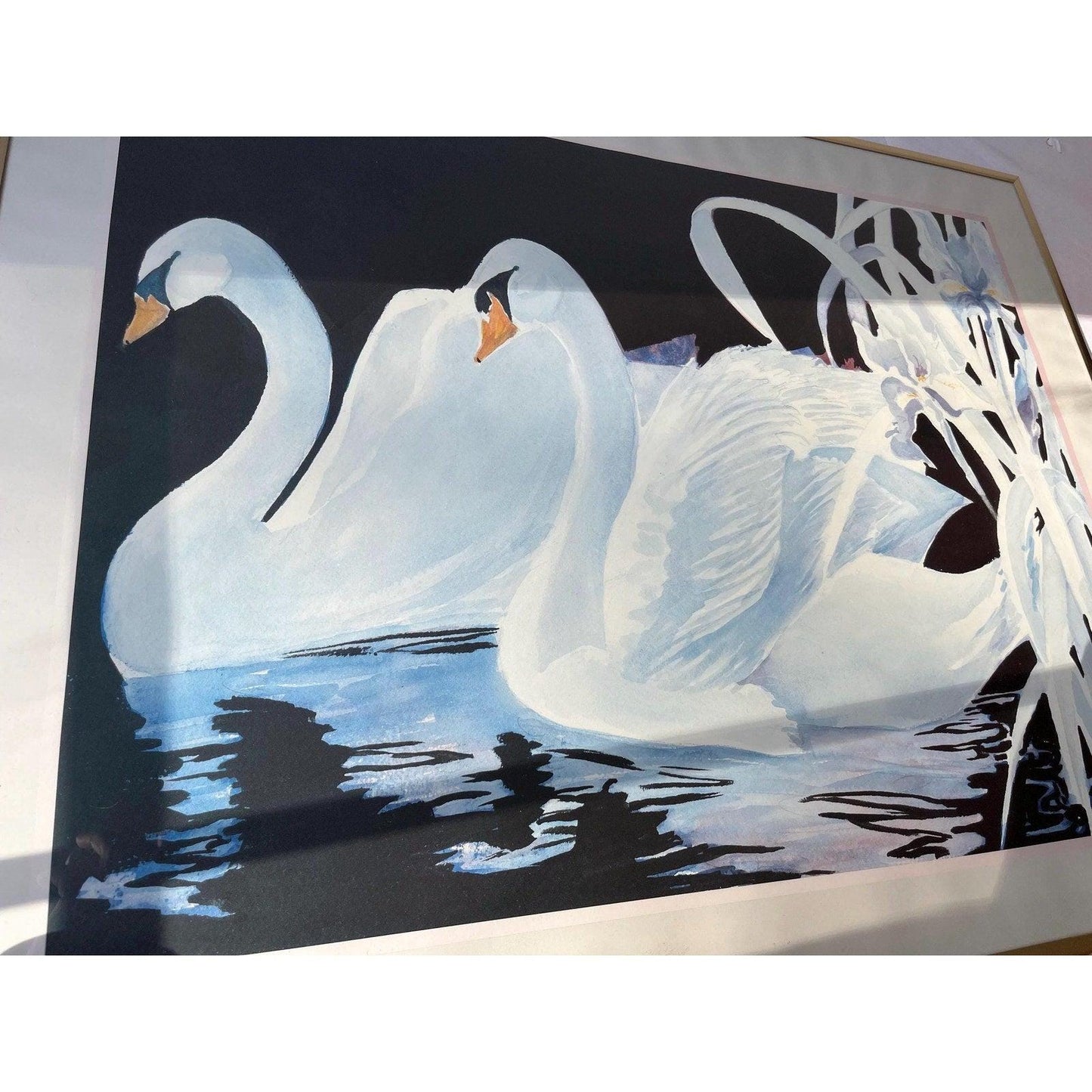 Vintage Swans framed print by Pedersen