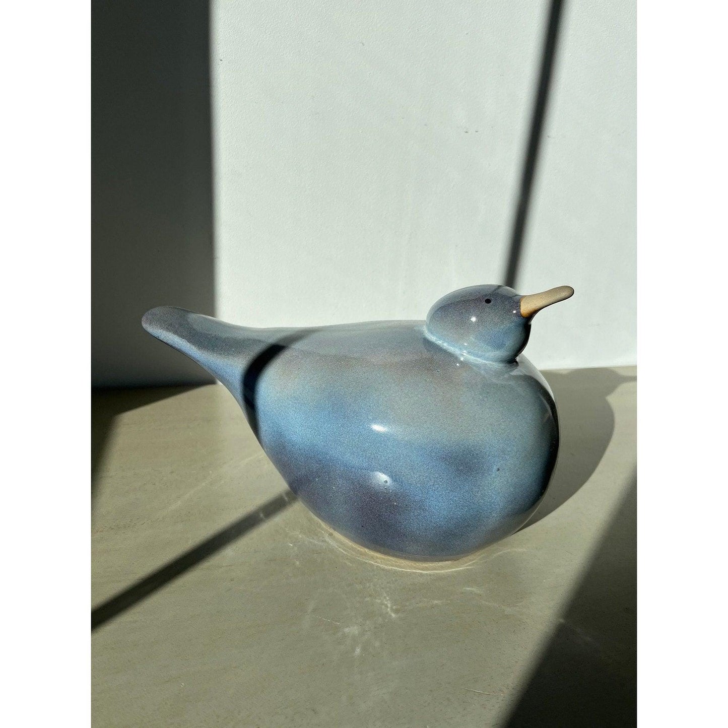 Vintage Studio Pottery sea bird - blue drip glaze sculpture