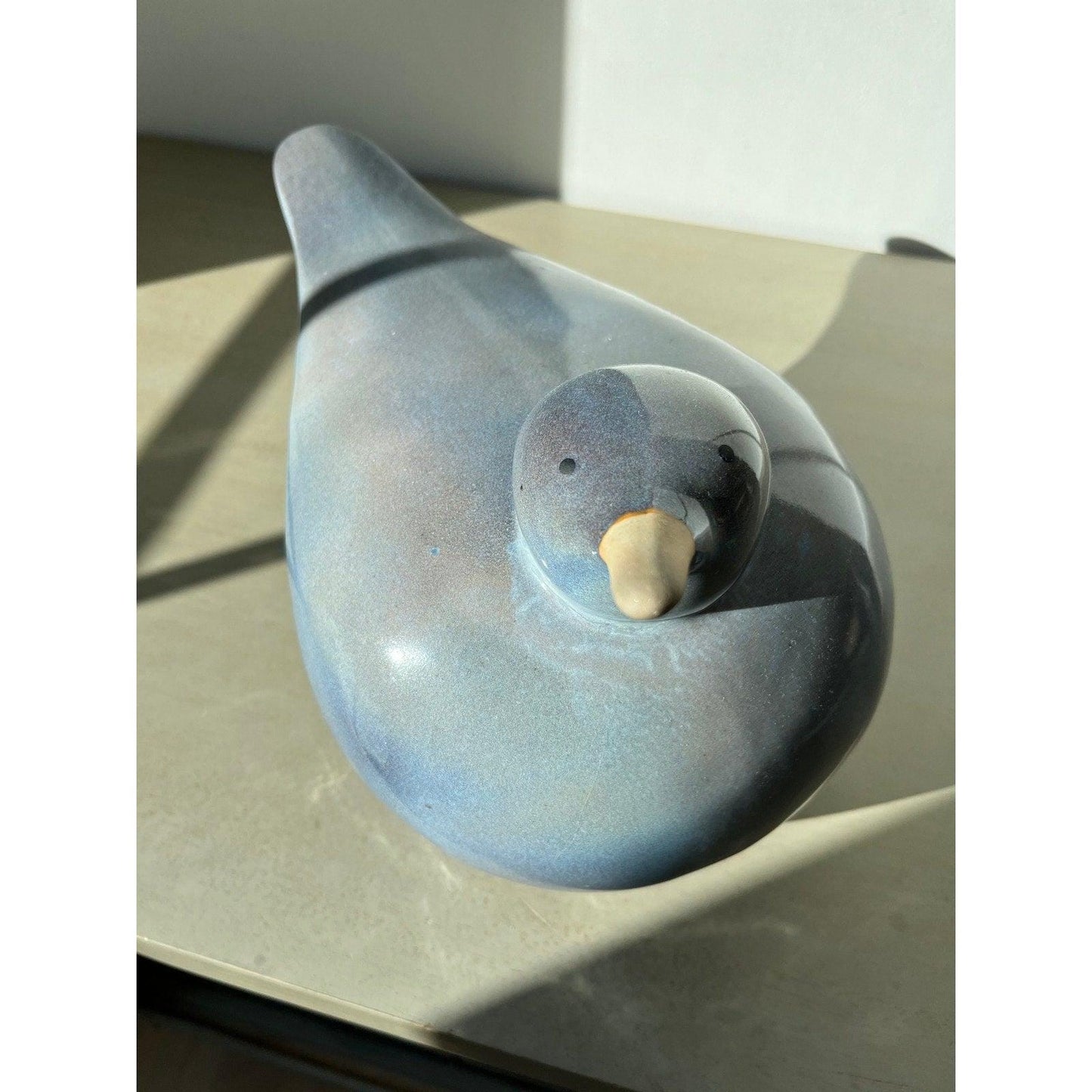Vintage Studio Pottery sea bird - blue drip glaze sculpture