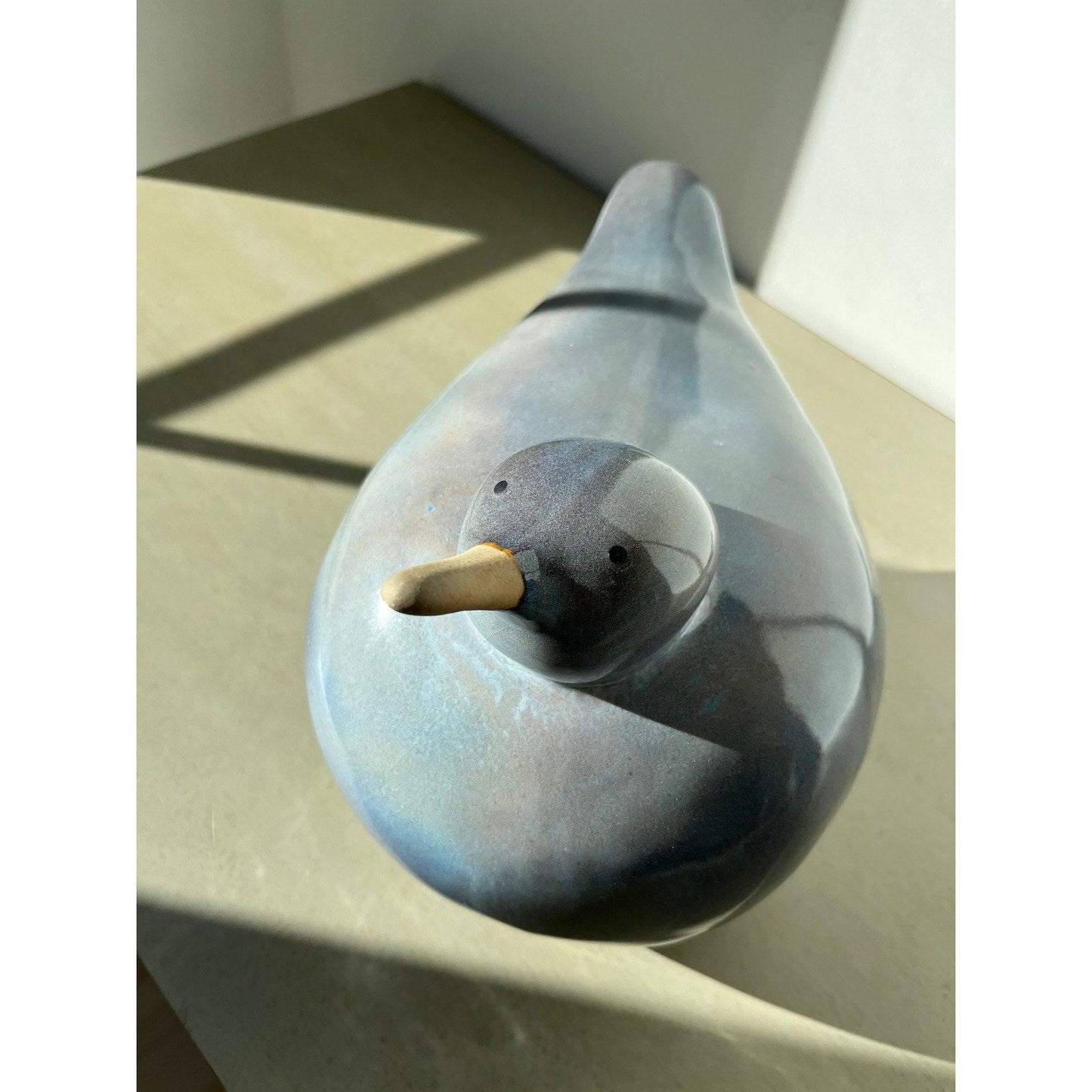 Vintage Studio Pottery sea bird - blue drip glaze sculpture