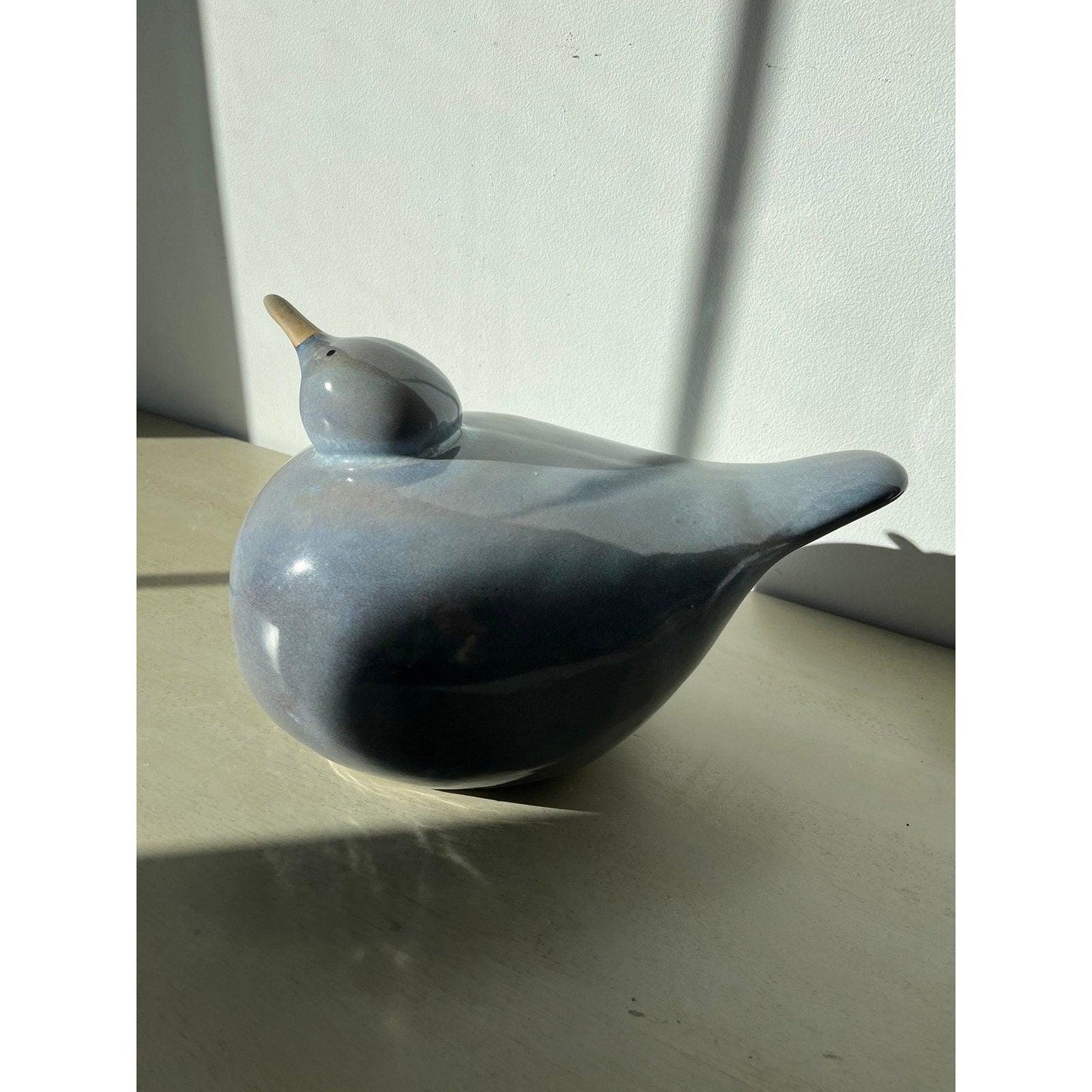 Vintage Studio Pottery sea bird - blue drip glaze sculpture
