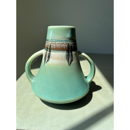 Mid-century 1950s two-handled Vase Made in Japan, Roseville "Monticello" Pattern
