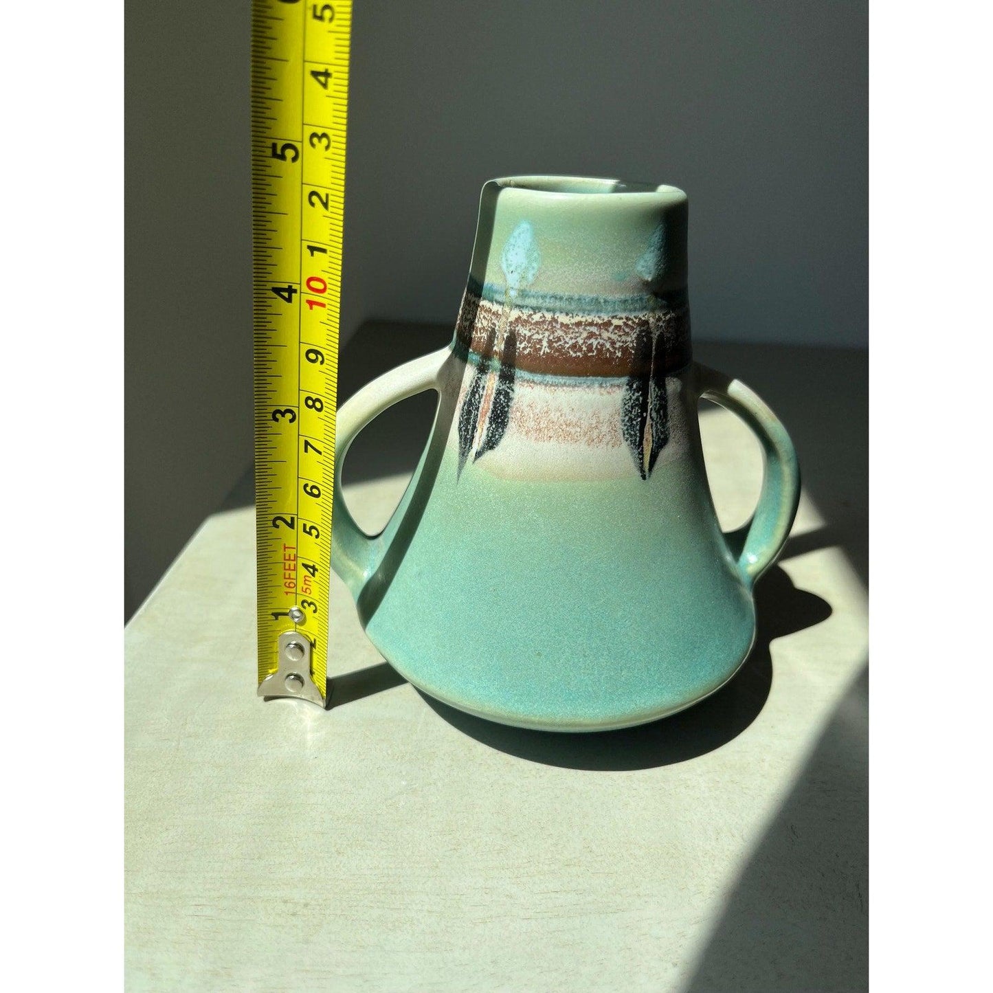 Mid-century 1950s two-handled Vase Made in Japan, Roseville "Monticello" Pattern