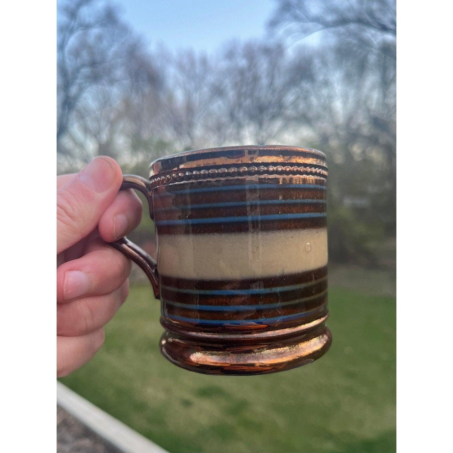 Antique copper lusterware mug