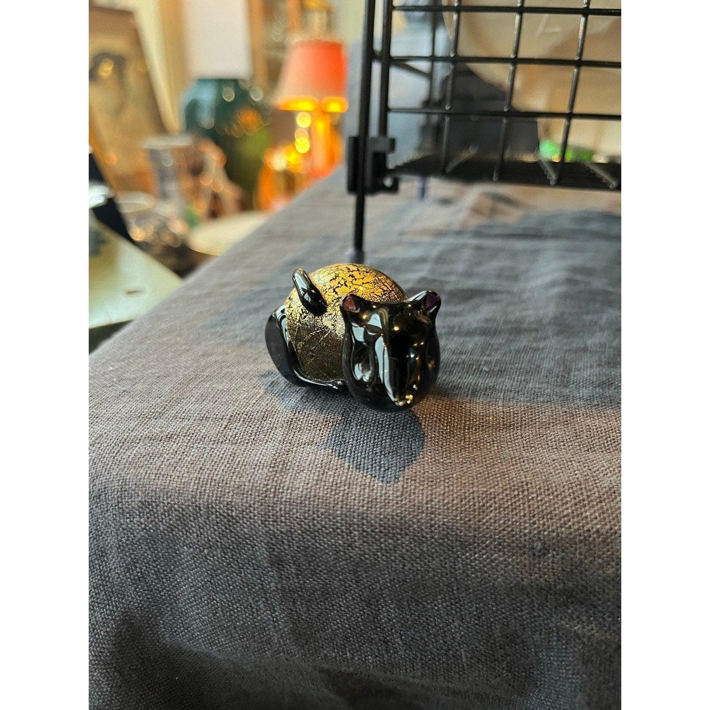 1980s Azurene Black Glass 'Minimals' Cat figurine