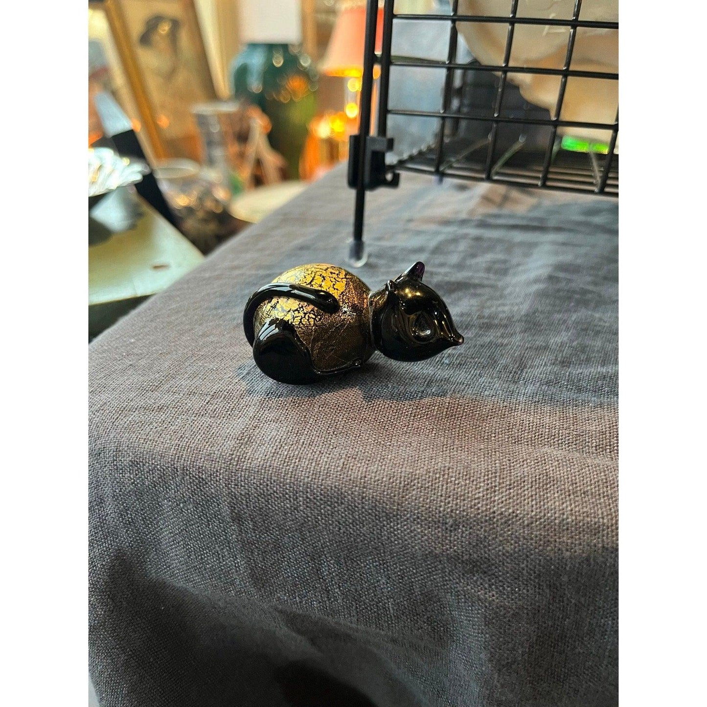 1980s Azurene Black Glass 'Minimals' Cat figurine