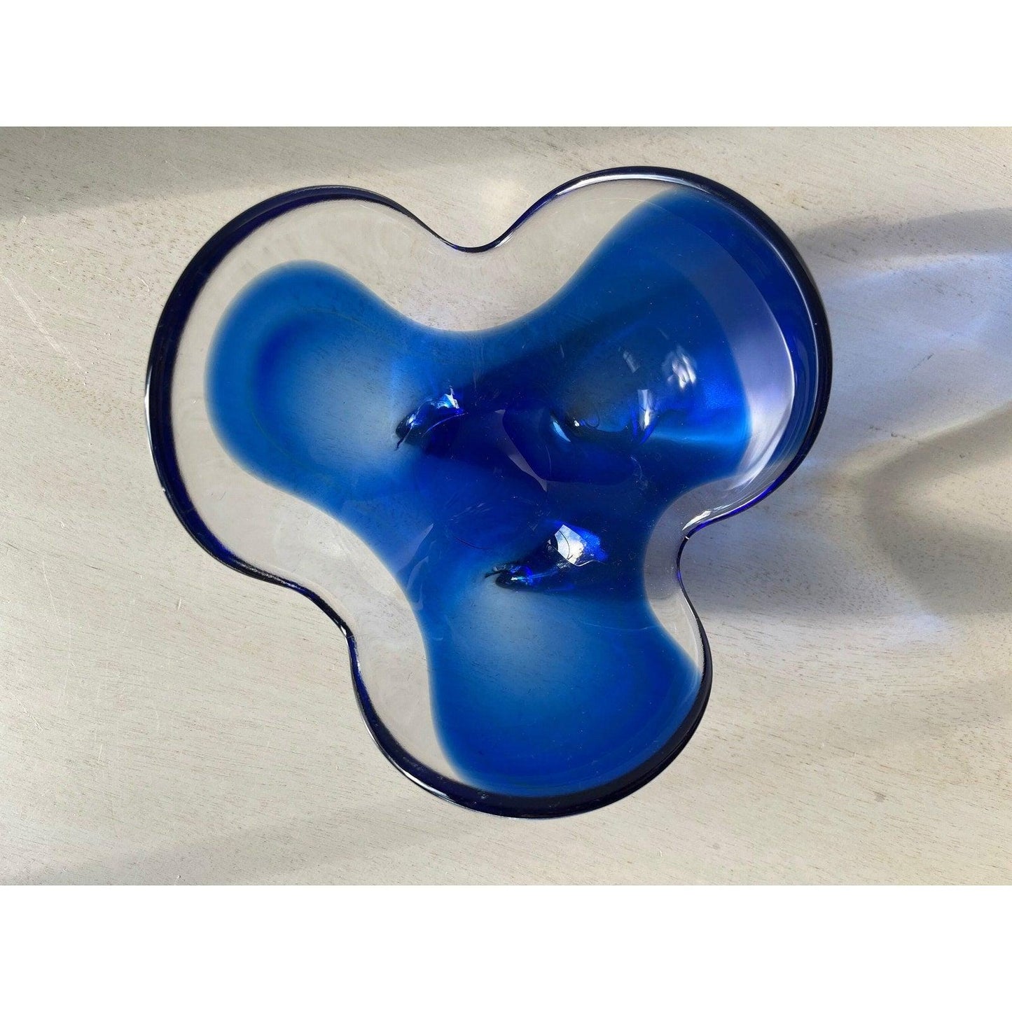 Mid Century Modern Abstract Blue and Clear Glass Decorative Bowl