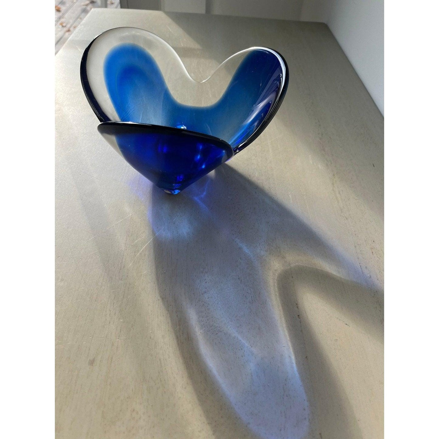 Mid Century Modern Abstract Blue and Clear Glass Decorative Bowl