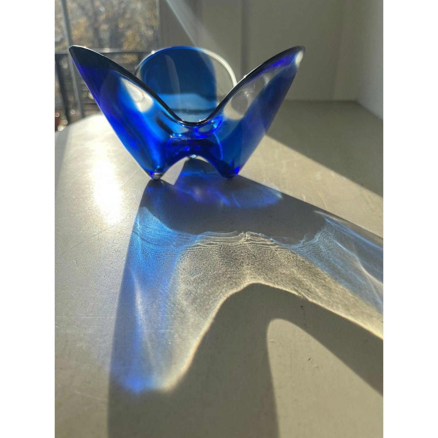 Mid Century Modern Abstract Blue and Clear Glass Decorative Bowl