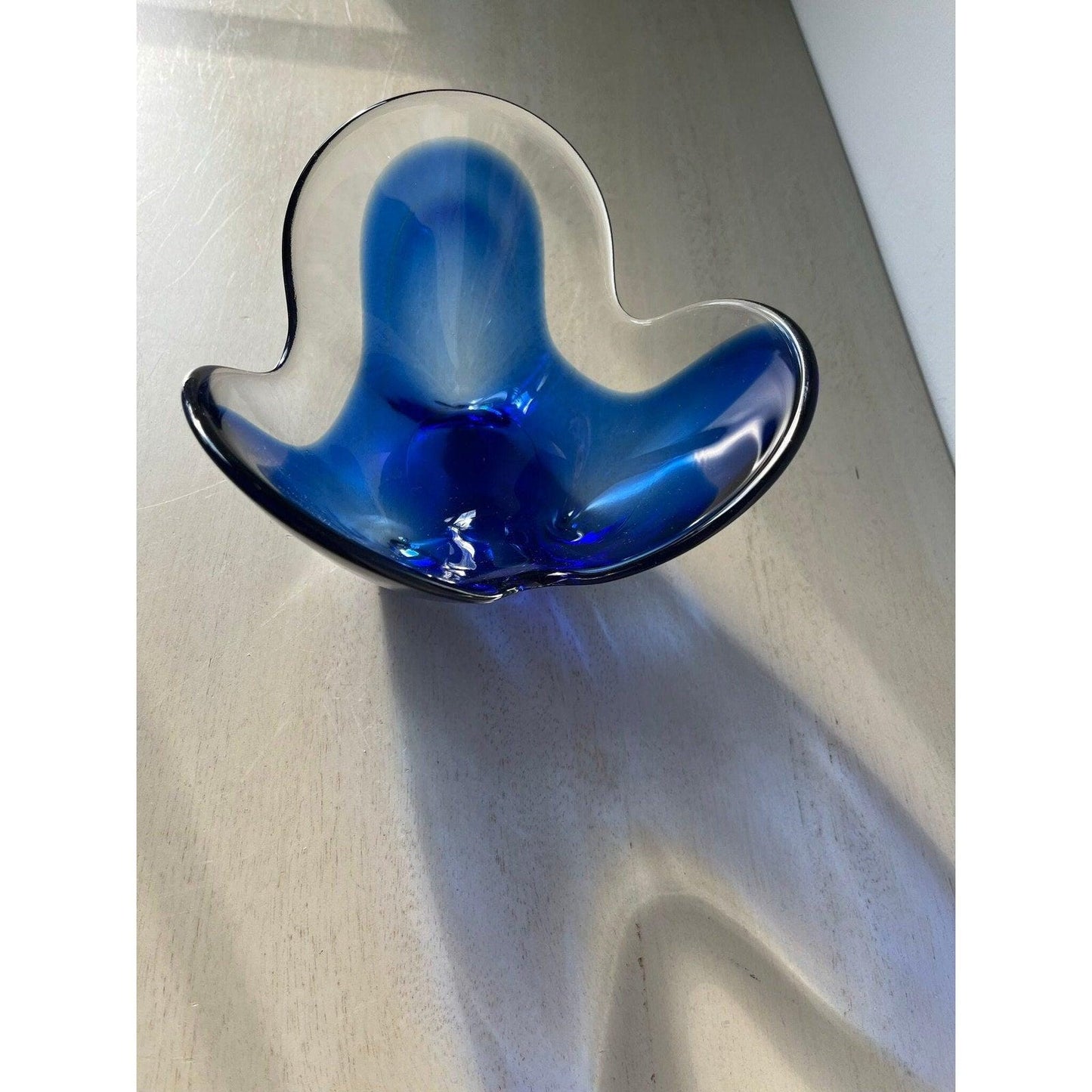 Mid Century Modern Abstract Blue and Clear Glass Decorative Bowl